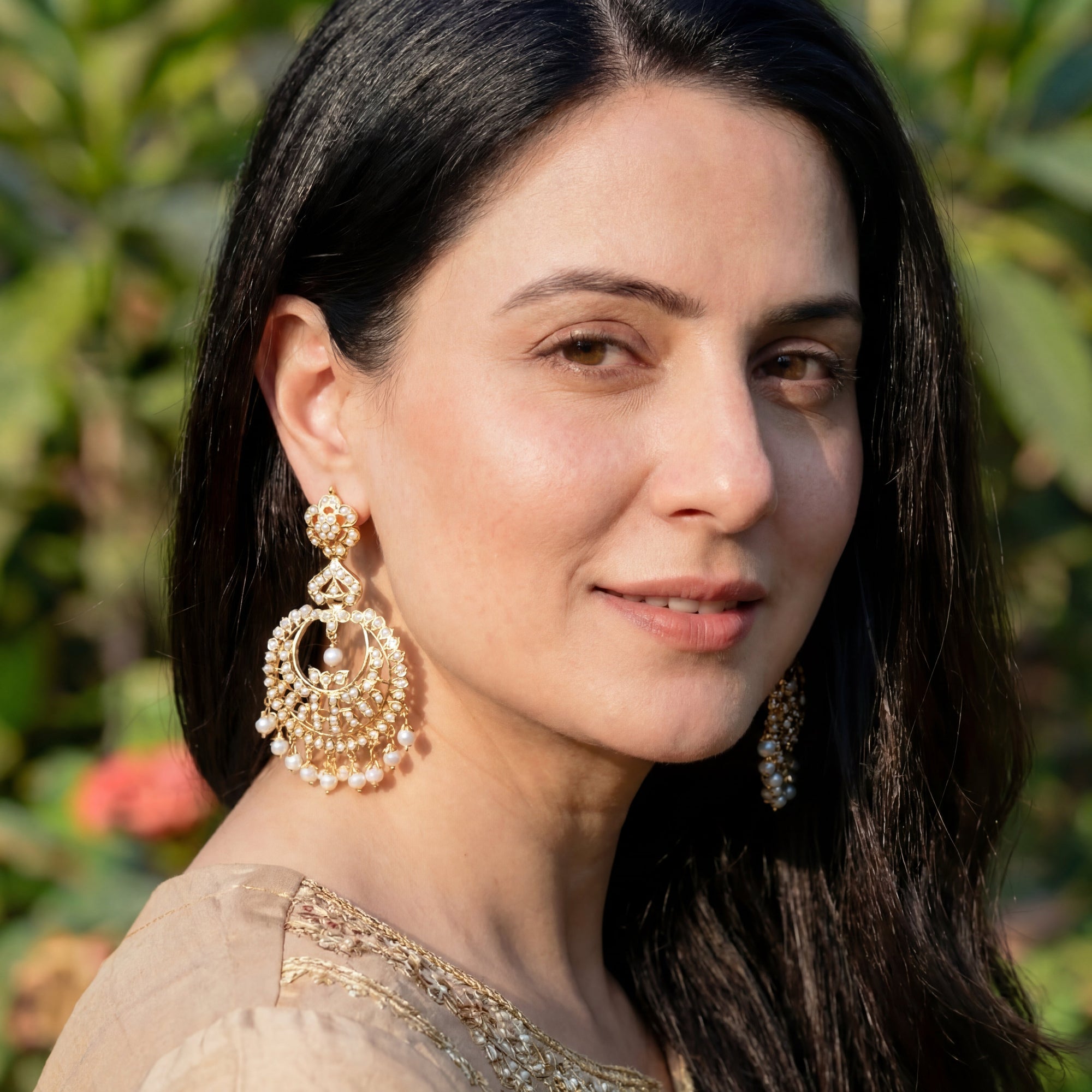 Jadau Chandbali Earrings | Fine Pearl Jewellery | Gold Plated Silver ER 040