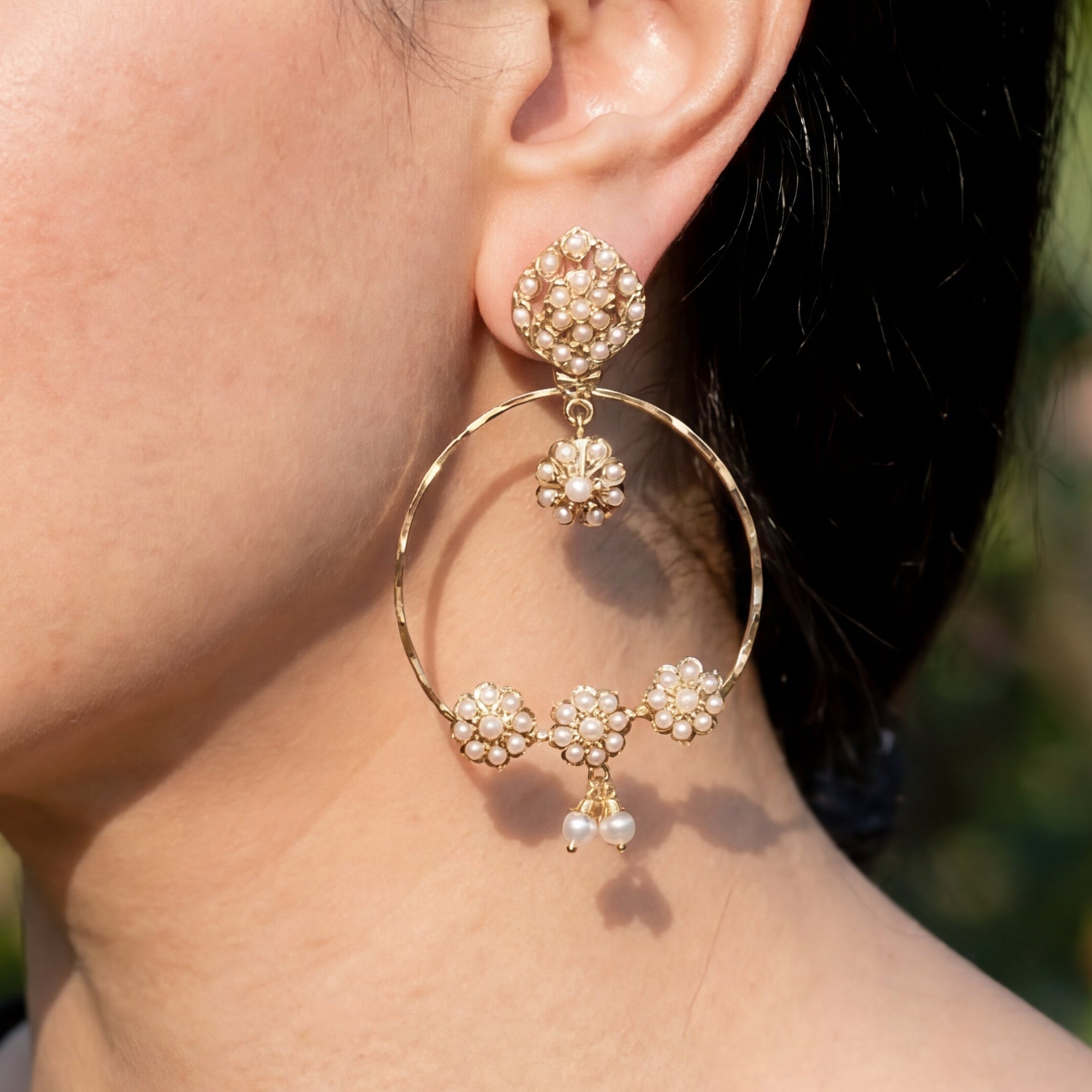 Dainty Pearl Chandbali Earrings on Silver | For Girls ER 560