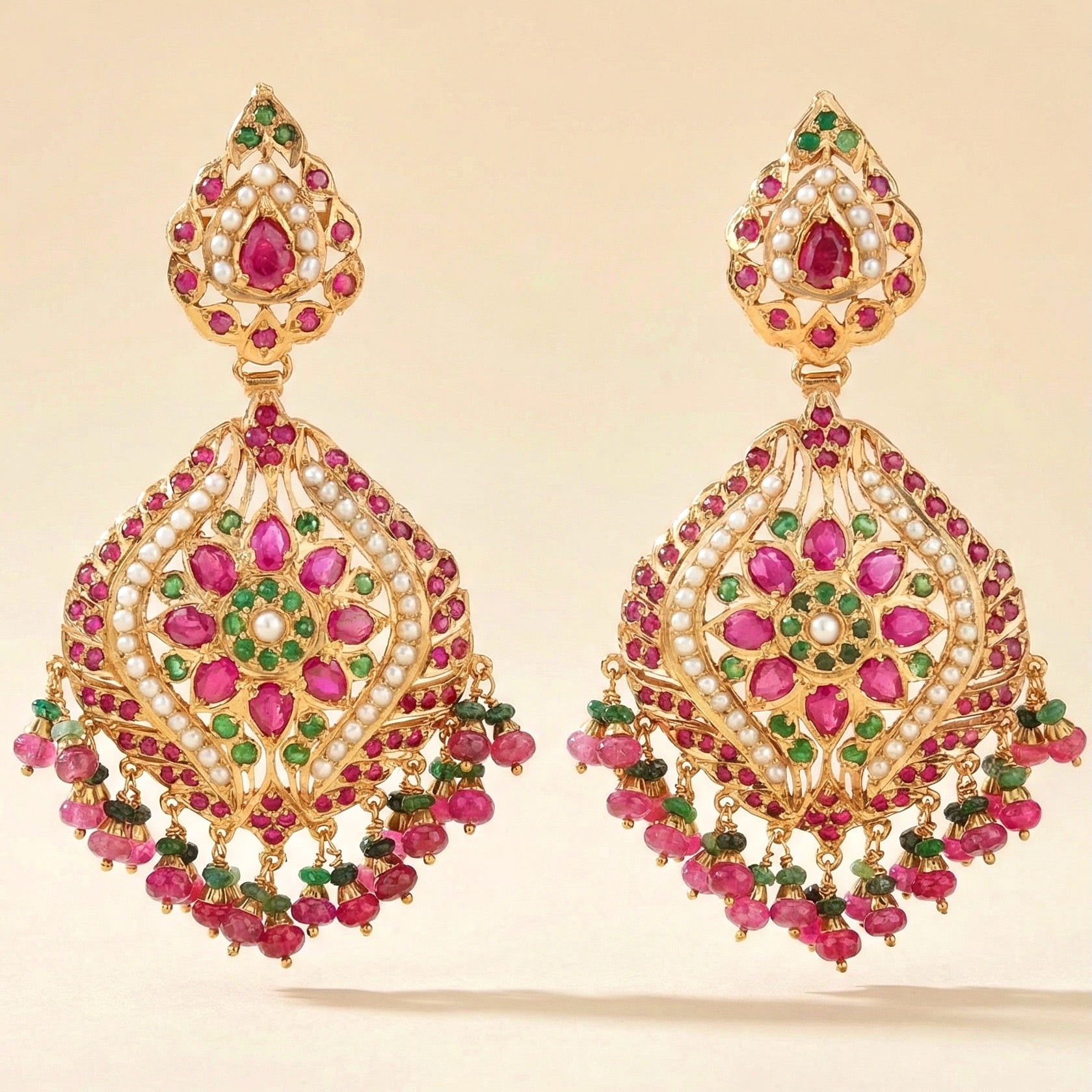Traditional Jadau Earrings on Silver | Handcrafted Jadau Jewellery ER 475