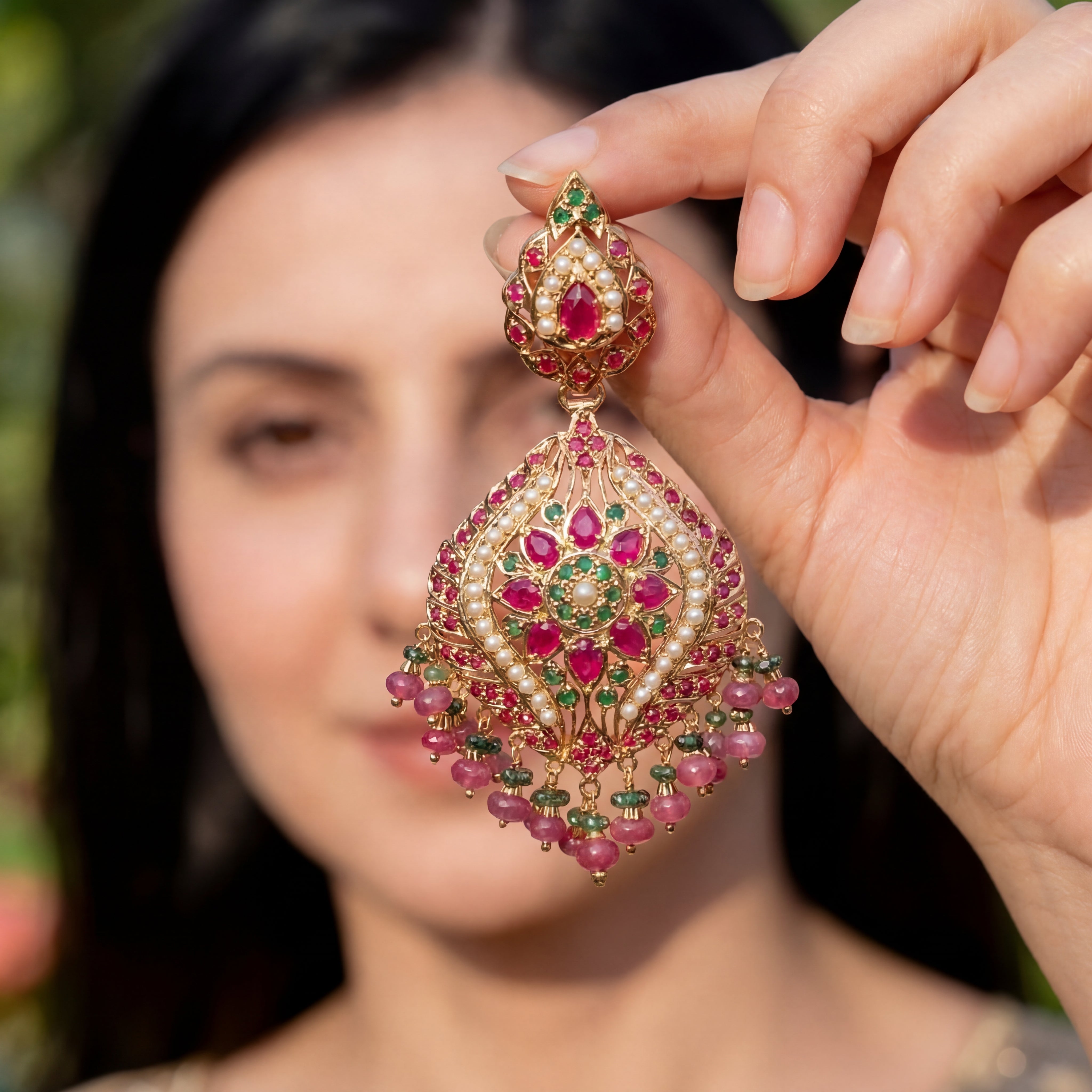 Traditional Jadau Earrings on Silver | Handcrafted Jadau Jewellery ER 475