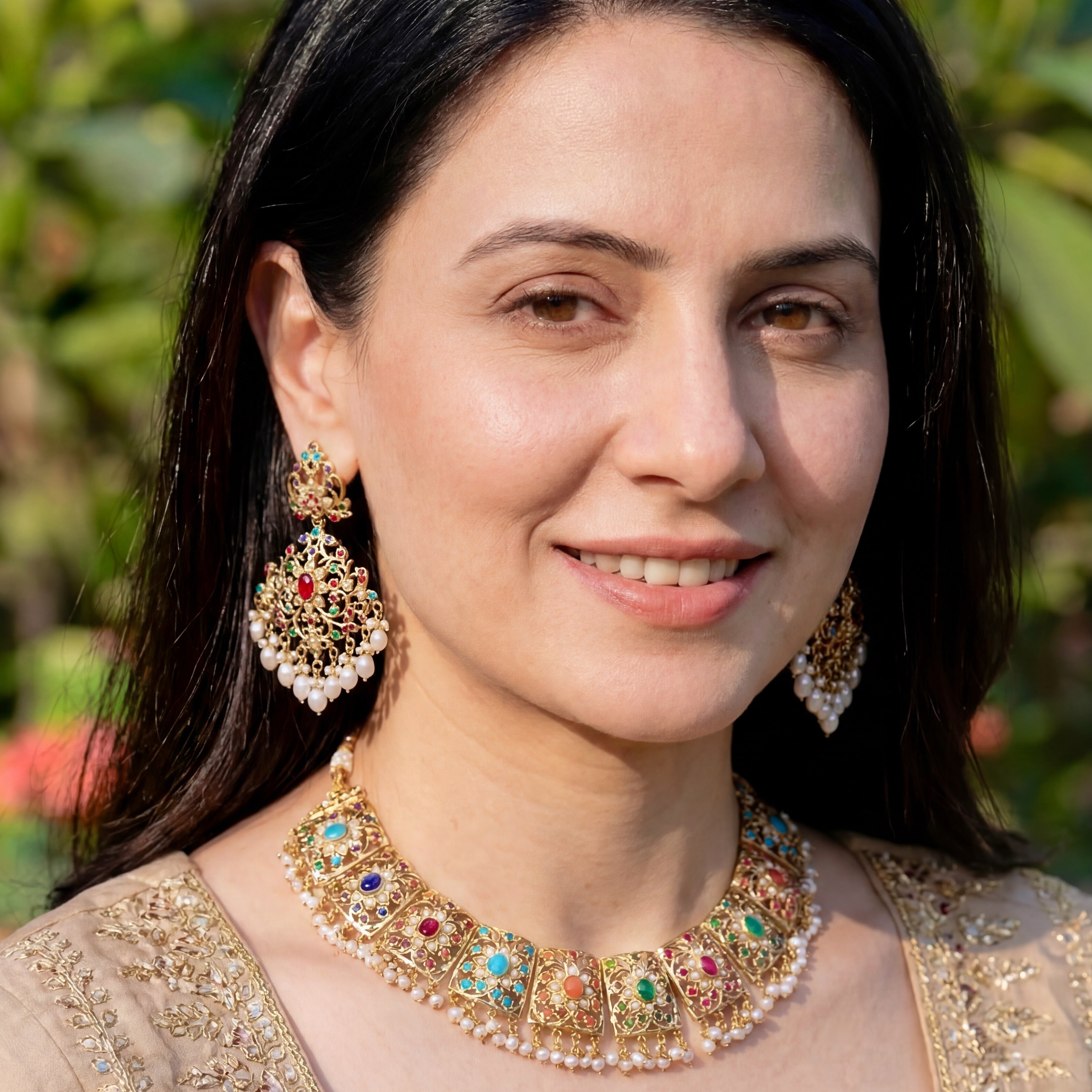 Bridal Navaratna Necklace Set | Indian Jewellery | Statement Earrings NS 295