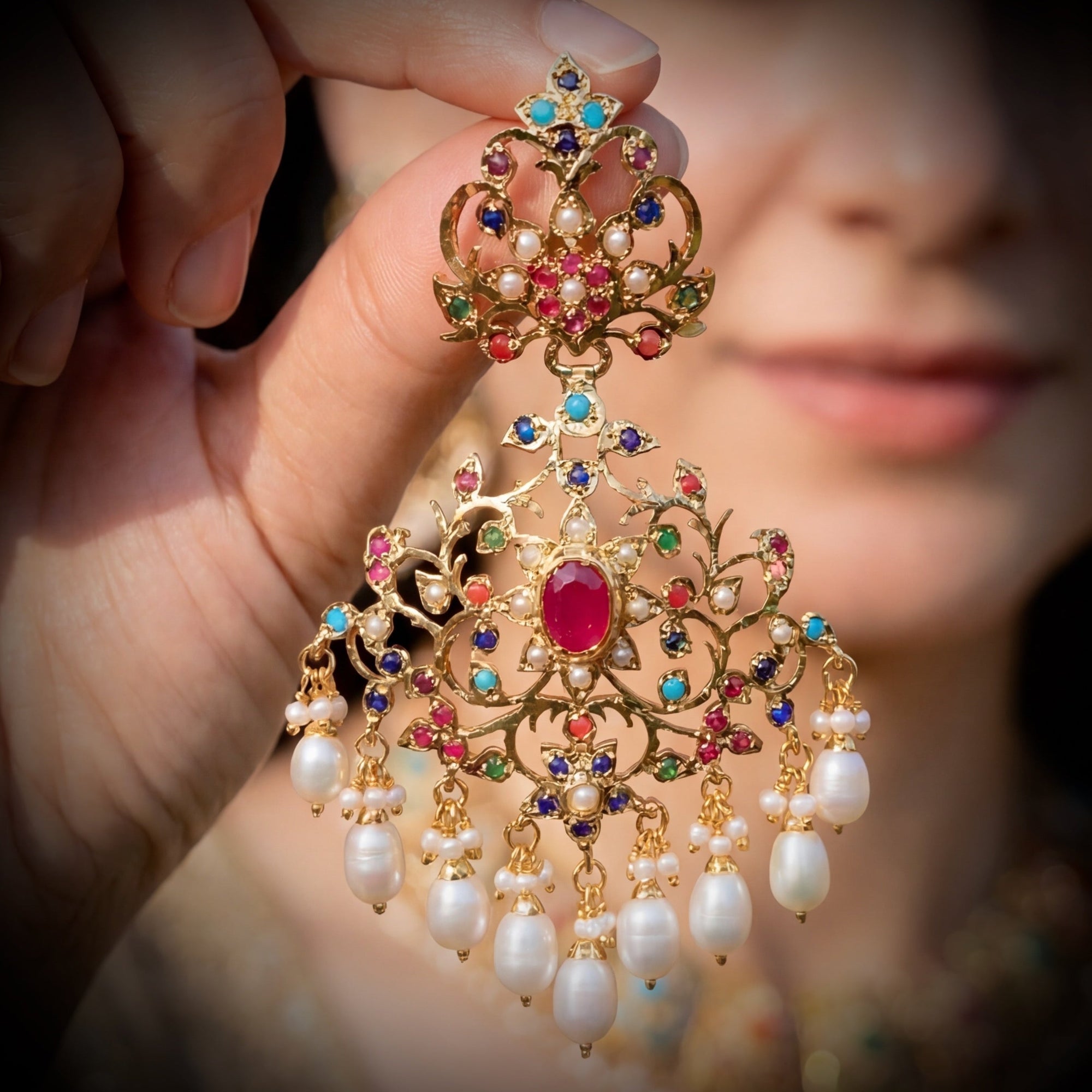 Statement Navratna Earrings for Women | Party Wear | Punjabi Earrings ER 338E