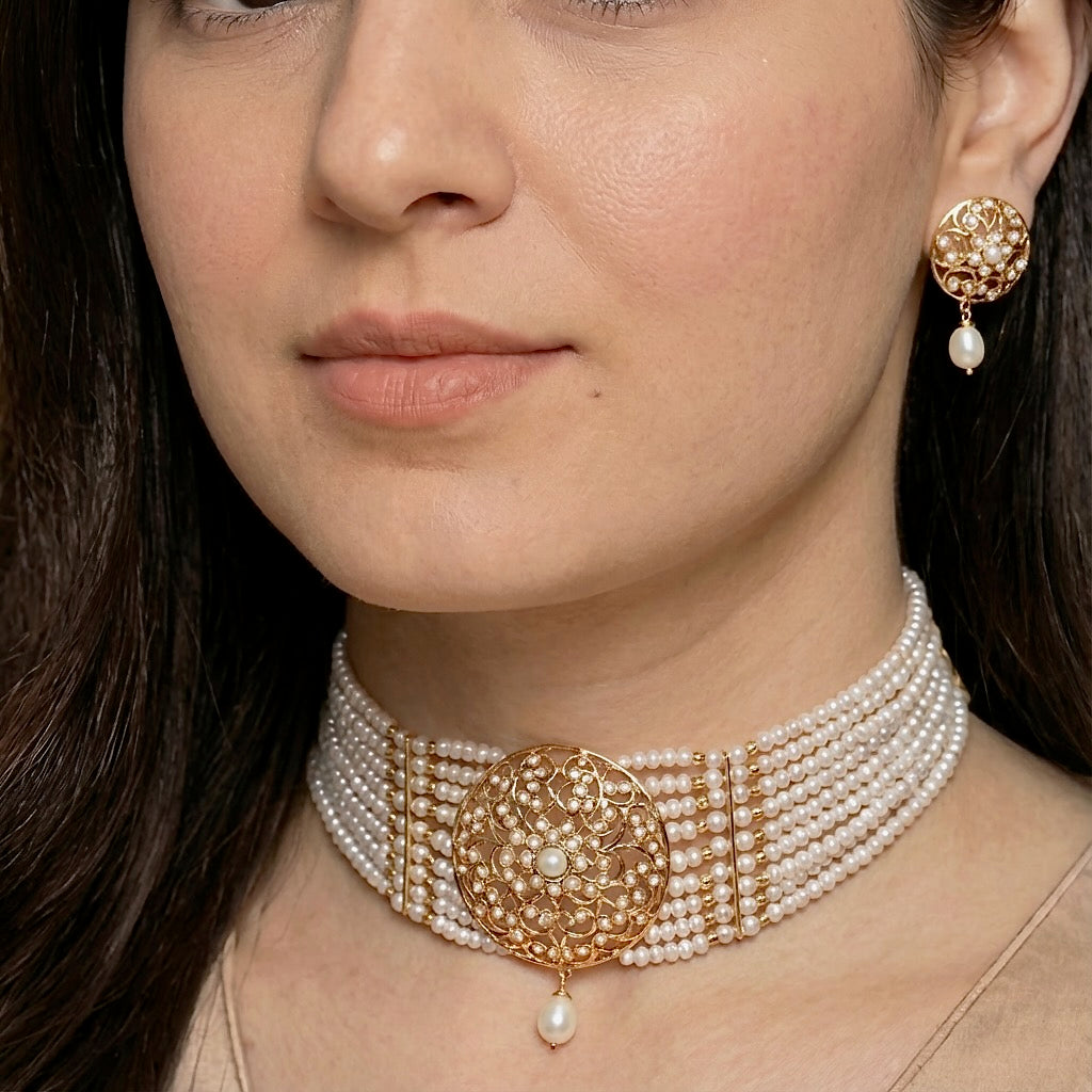Pearl Choker Set for Women | Affordable Indian Handmade Jewelry NS 427