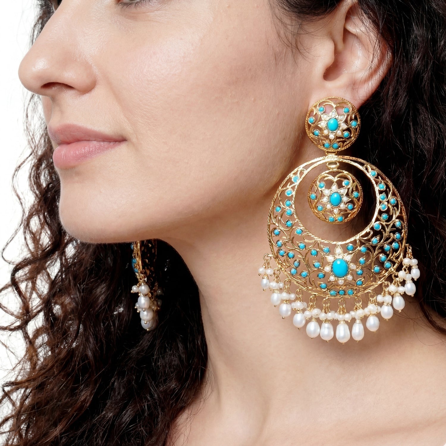 Large Jadau Chandbali Earrings | Statement Indian Fashion Jewelry on Silver ER 004
