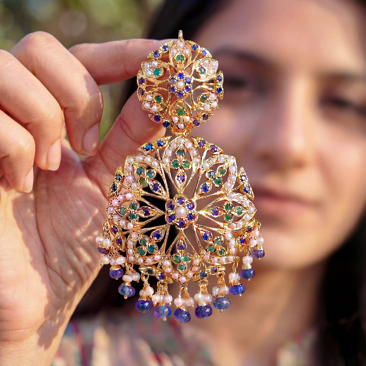 Attractive Indian Silver Earrings | Multicolored Jewelry for Women ER 103