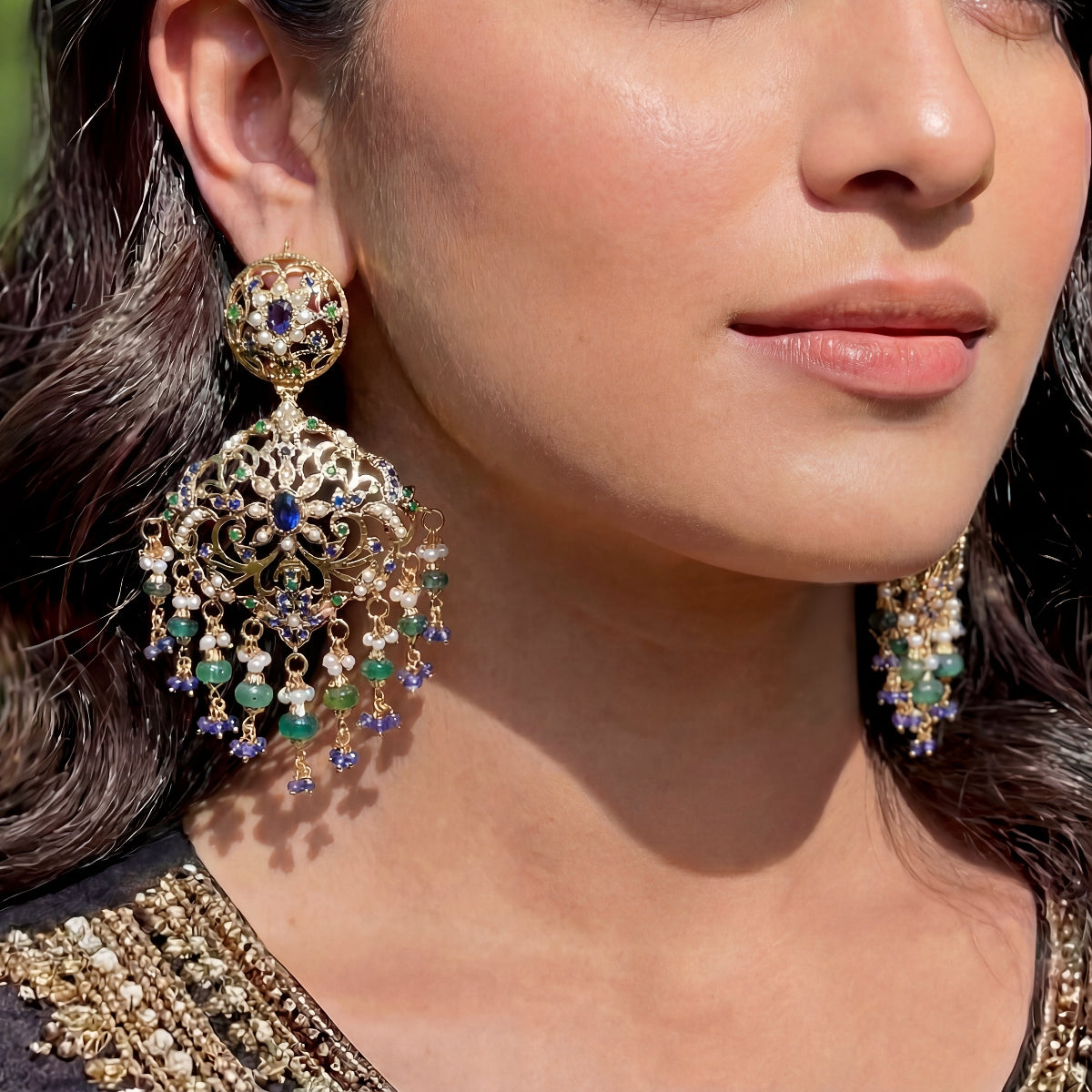 Multicoloured Earrings in Gold Plated Silver ER 268