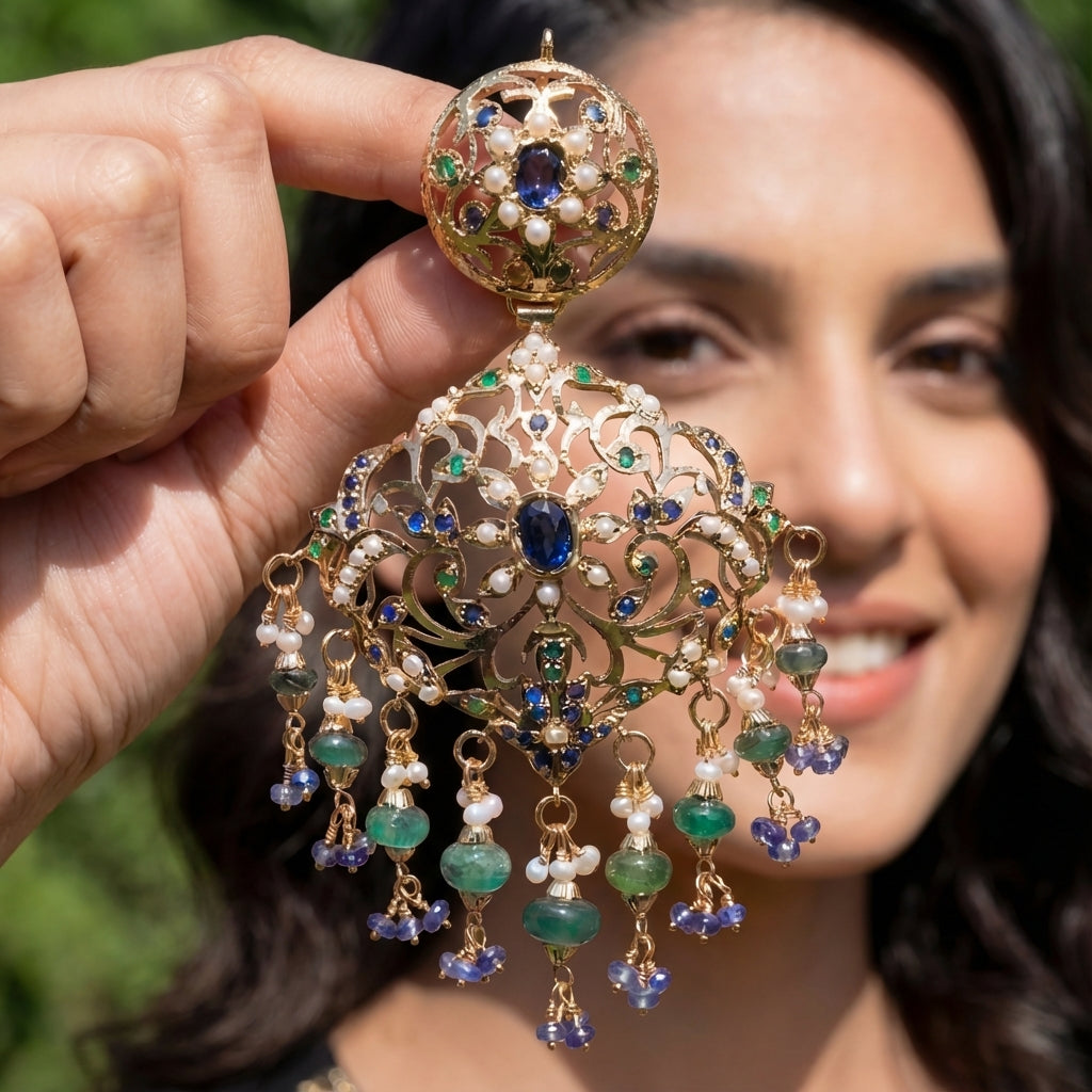 Multicoloured Earrings in Gold Plated Silver ER 268