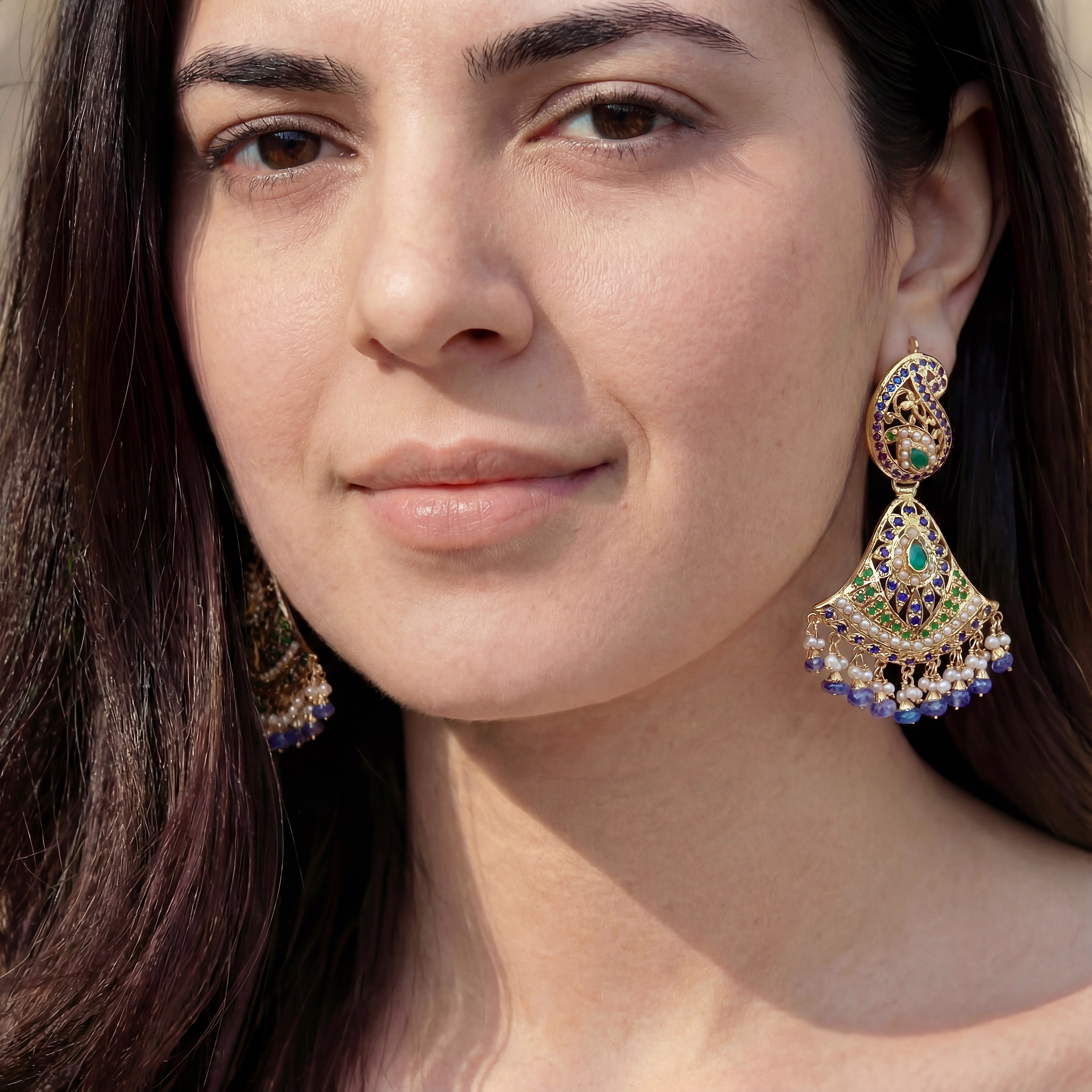 Gold Plated Sapphire Earrings | Real Gold Like Jadau Earrings in Silver ER 269