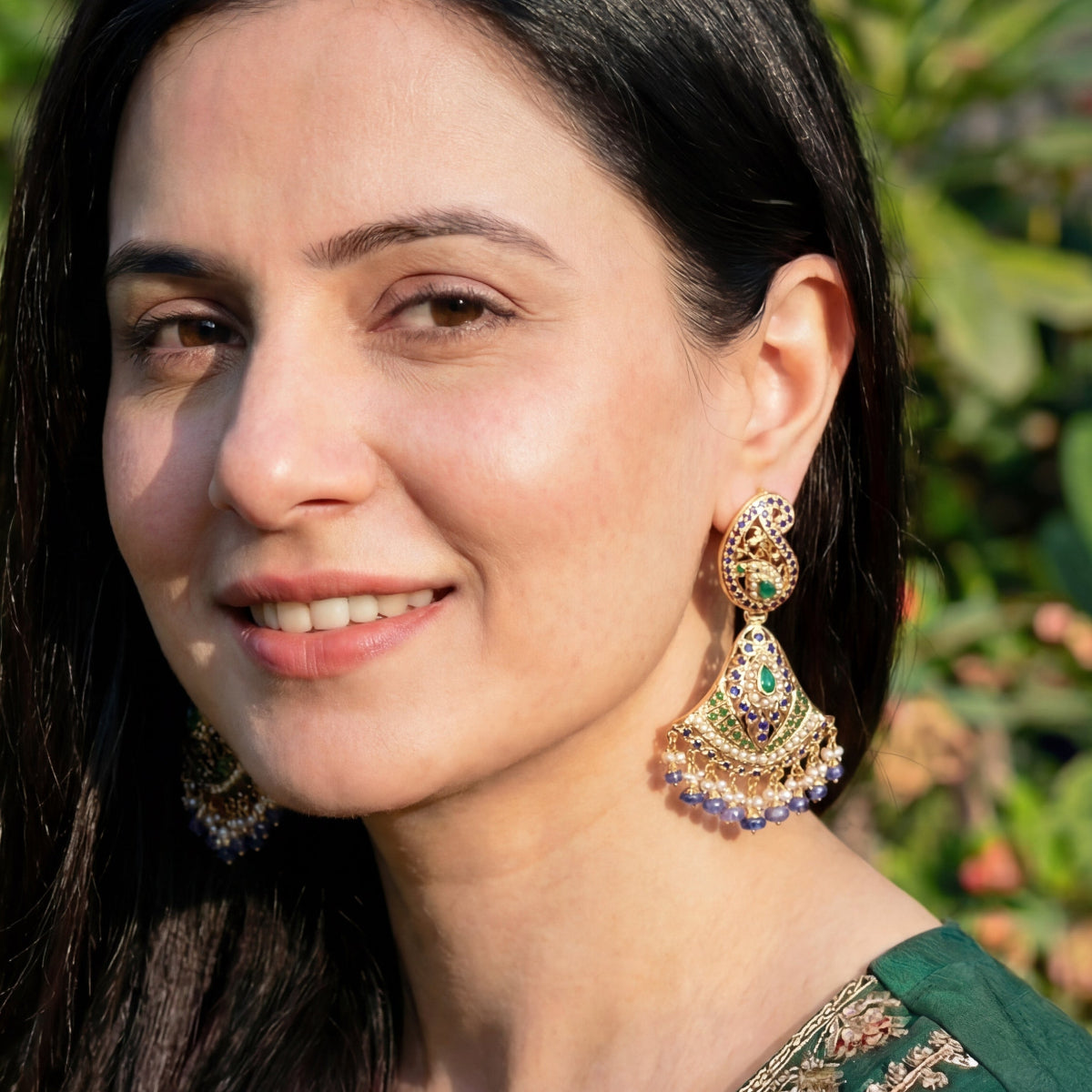 Gold Plated Sapphire Earrings | Real Gold Like Jadau Earrings in Silver ER 269