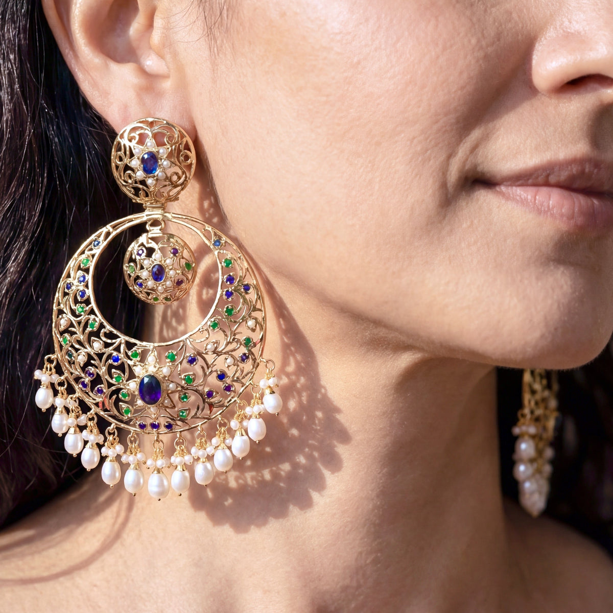 Large Punjabi Chandbali Earrings | Statement Bridal Design | Gold Platedon Silver ER 251