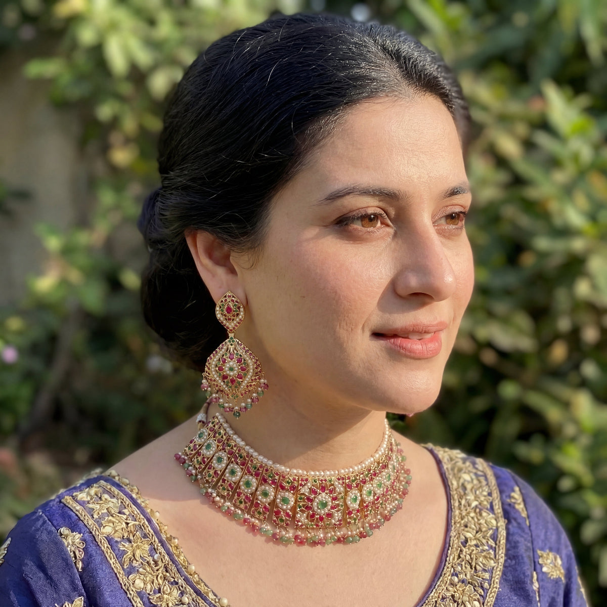 Bridal Jadau Choker Set | Gold Plated on Silver | Classic Indian Jewelry NS 413