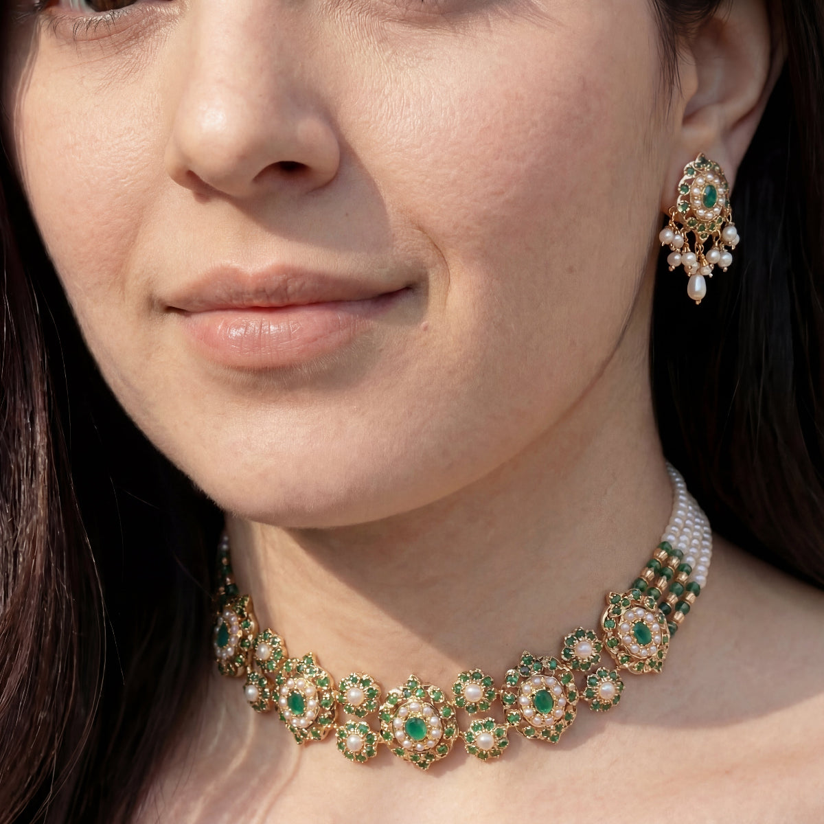 Emerald Green Choker Set | Gold Plated on Silver | Necklace Set for Destination Weddings NS 388