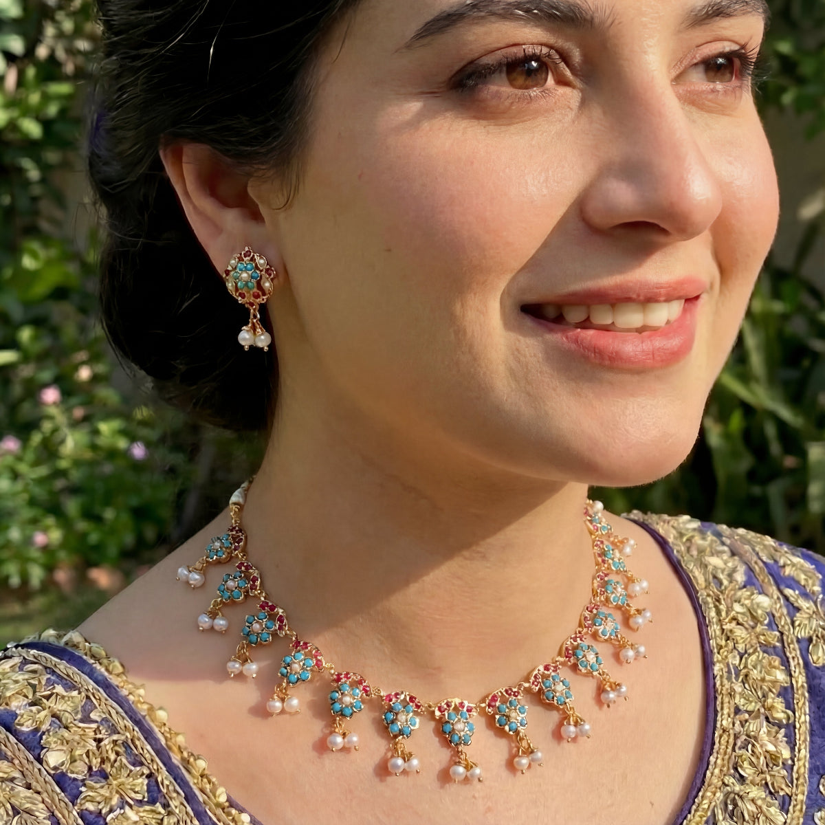 Dainty Jadau Necklace Set | Gold Plated on Silver NS 373
