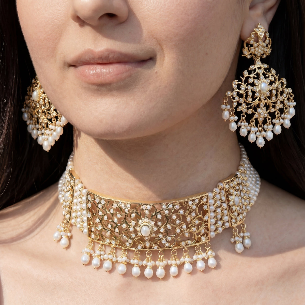 Traditional Rajasthani Aad Choker Set Studded With Pearls | Gold Plated Silver NS 035