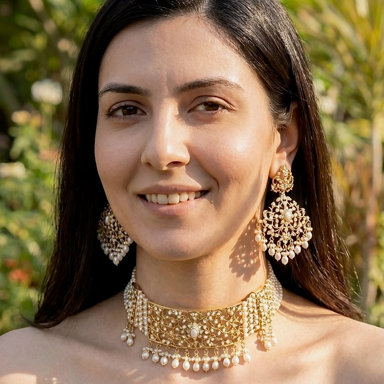 Traditional Rajasthani Aad Choker Set Studded With Pearls | Gold Plated Silver NS 035