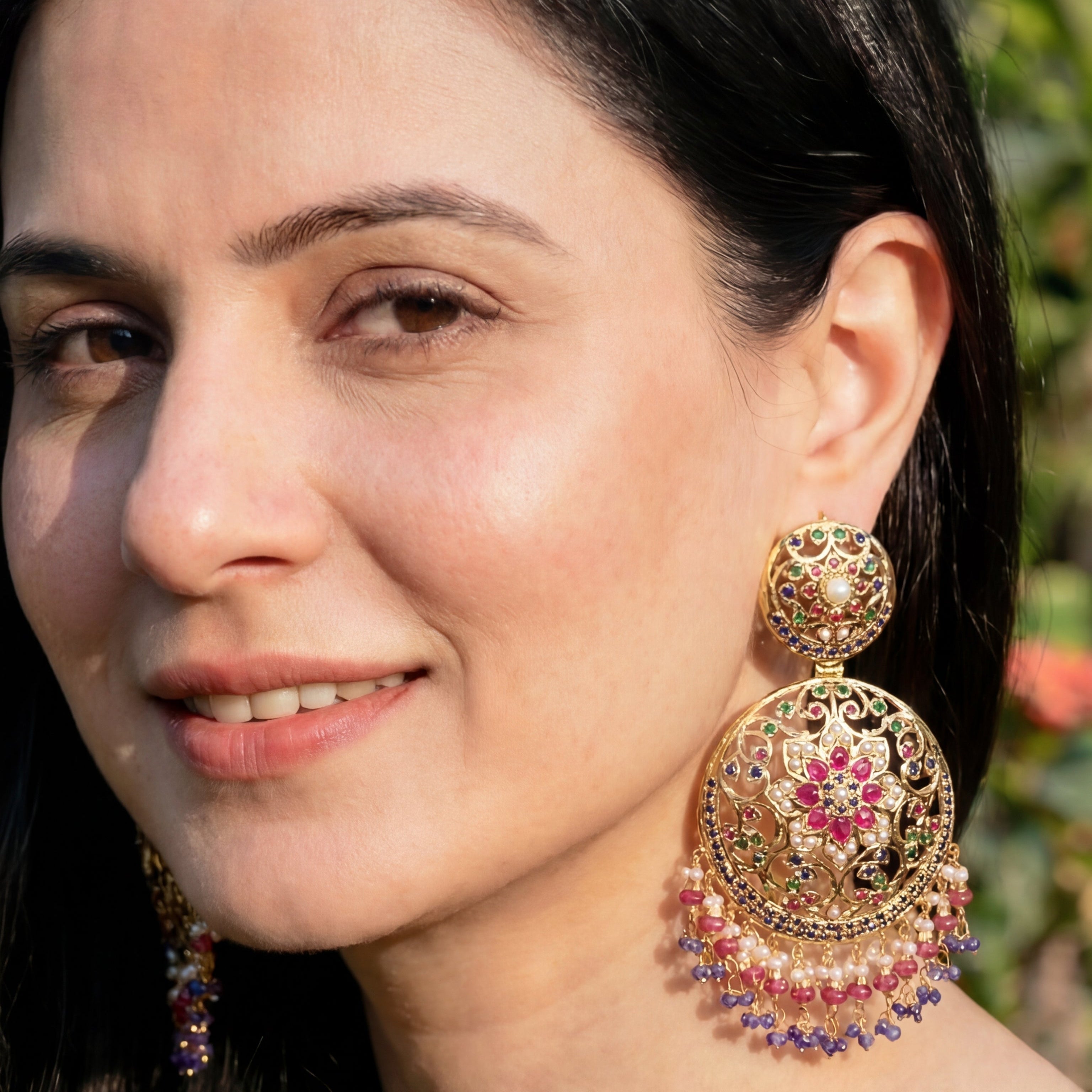 Alluring Multicoloured Chandbali Earrings on Silver | Indian Festive Wear Jewellery ER 249