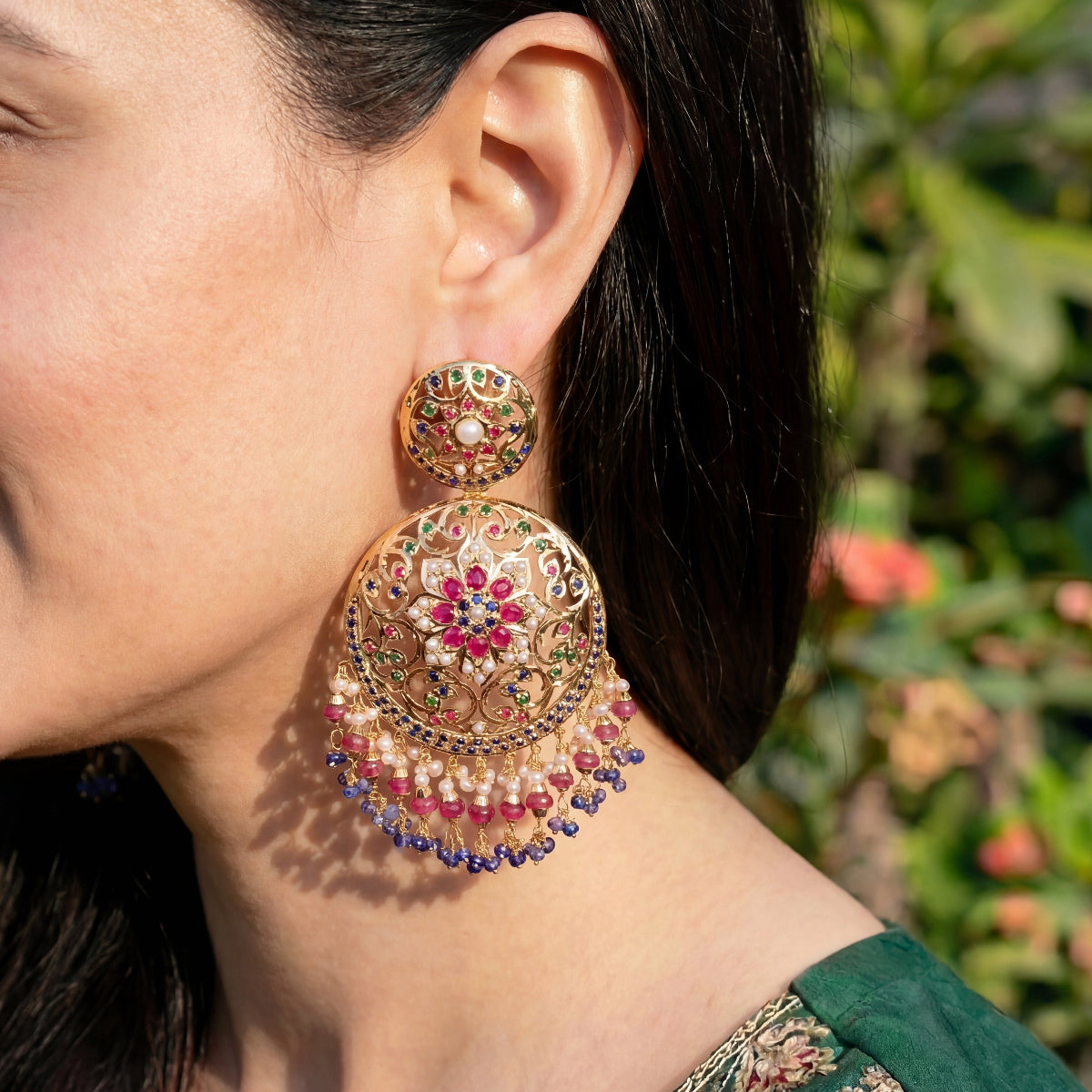 Alluring Multicoloured Chandbali Earrings on Silver | Indian Festive Wear Jewellery ER 249