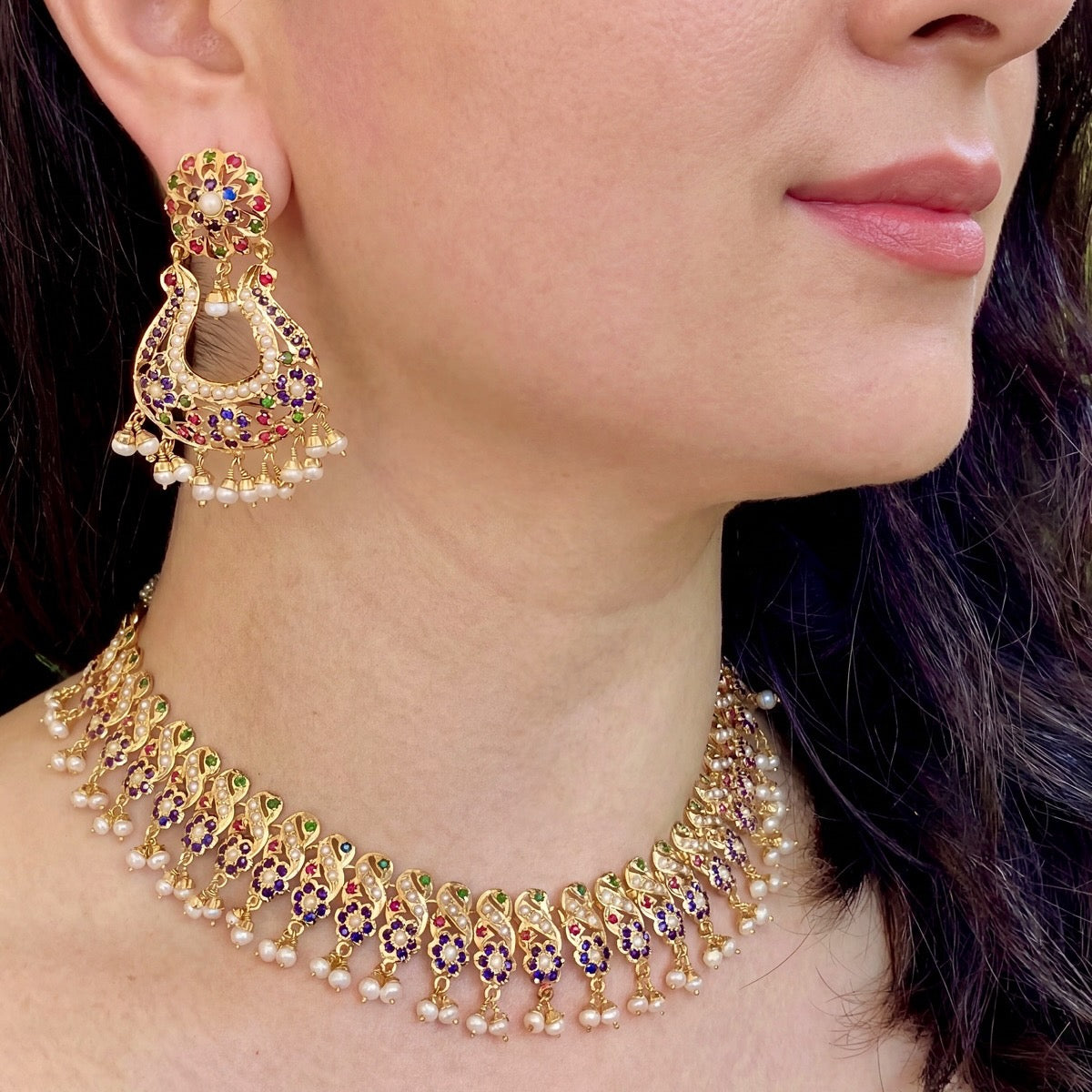 Premium Indian Gold Plated Jewellery Online | Multicoloured Necklace Set NS 272