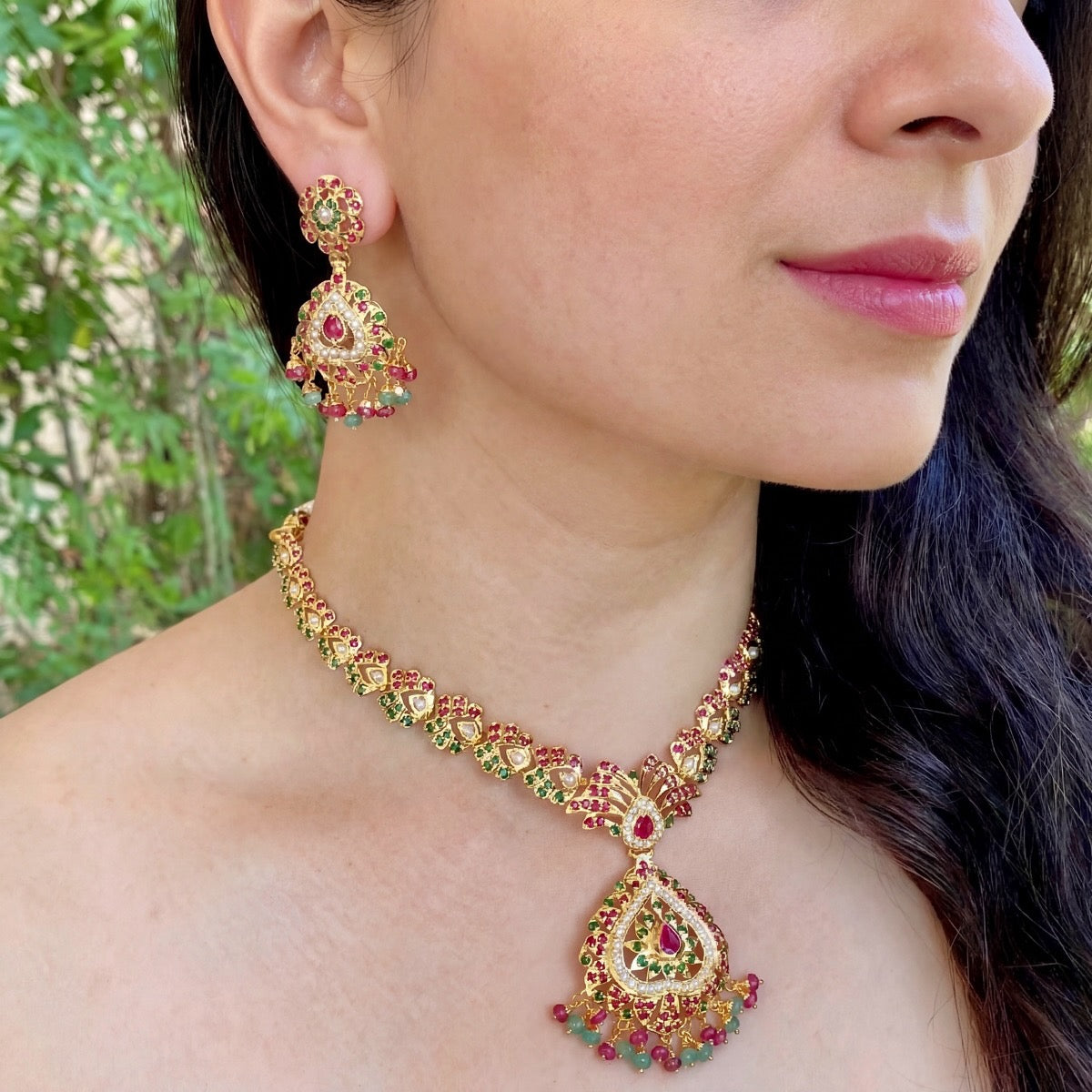 Elegant Gold Plated Indian Necklace Set | Real Gold Like Finish | 925 Silver Base NS 137