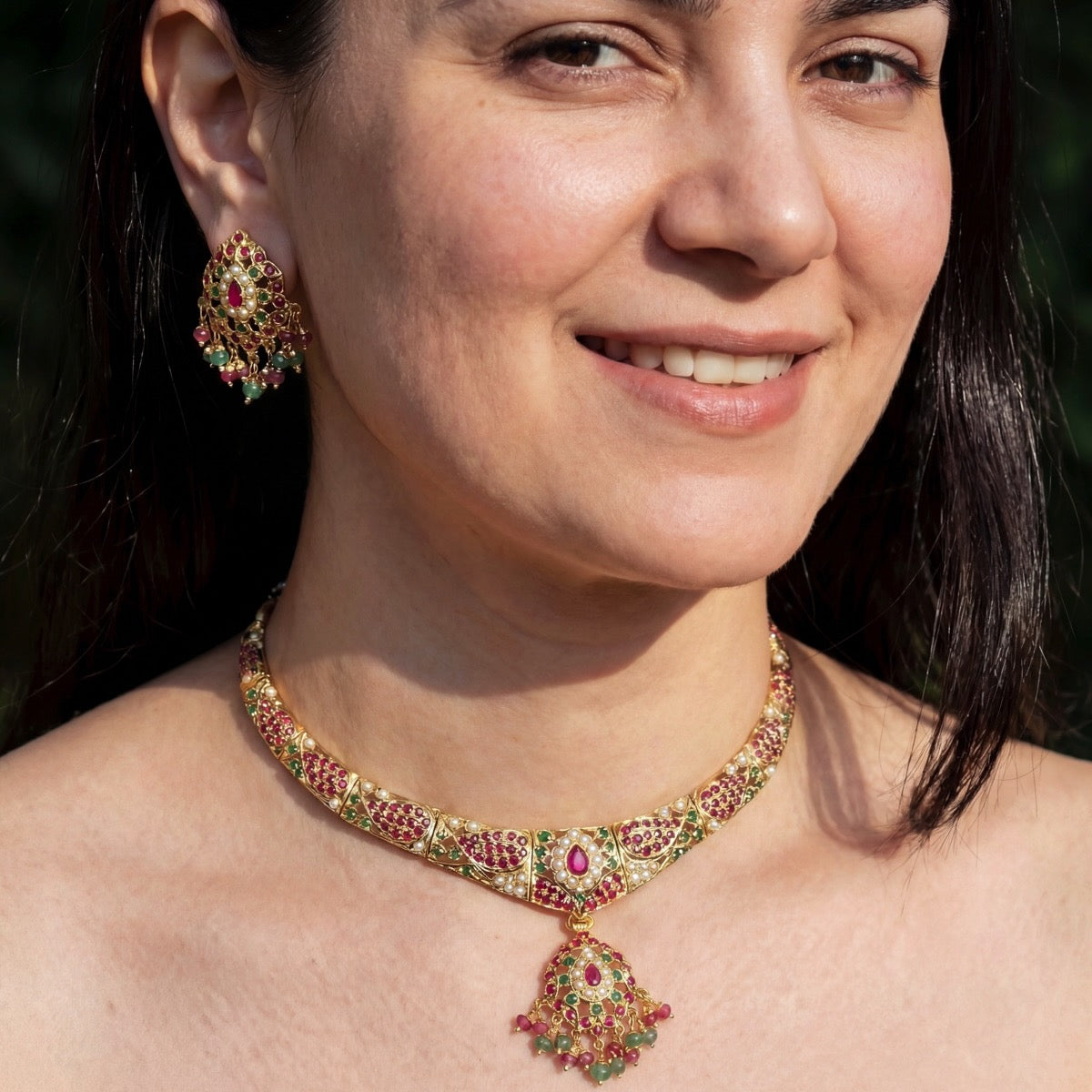 Multicoloured Necklace Set | Gold Plated Silver | Indian Jadau NS 141