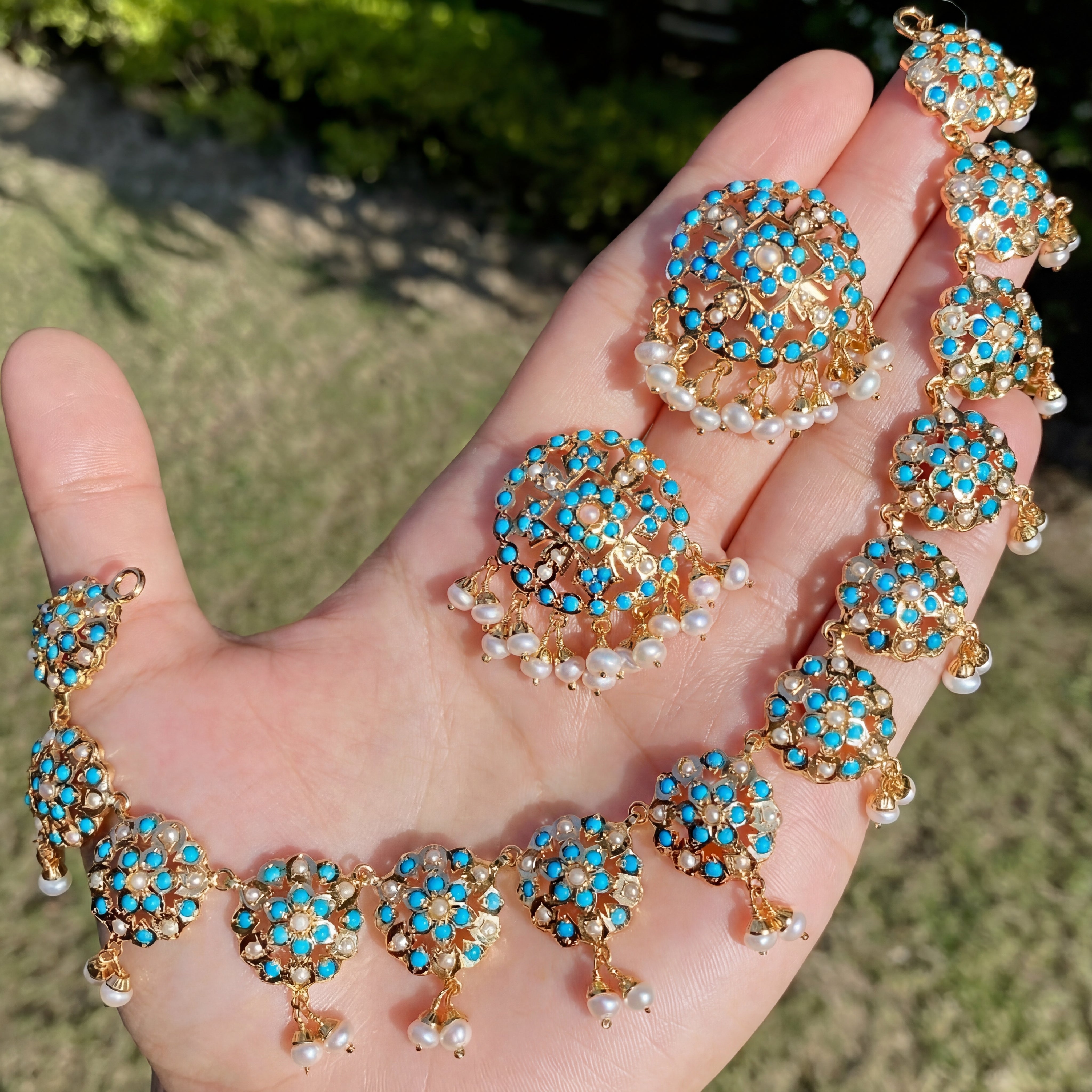 Turquoise & Pearl Set | Gold Plated | Party Wear Design NS 187