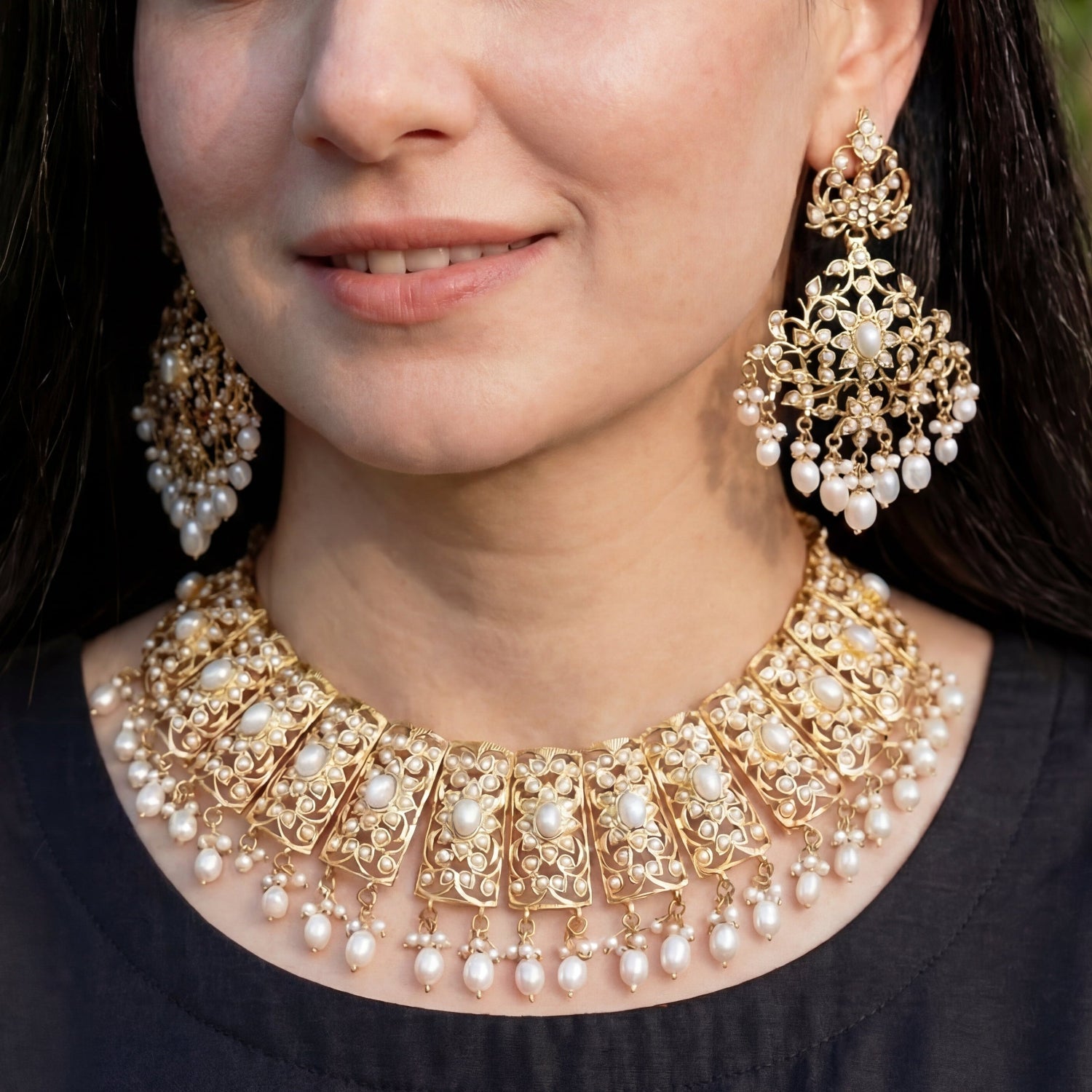 Gold Plated Pearl Guluband Set | Bridal Wear Jewelry | Antique Indian Pearl Jewelry NS 086