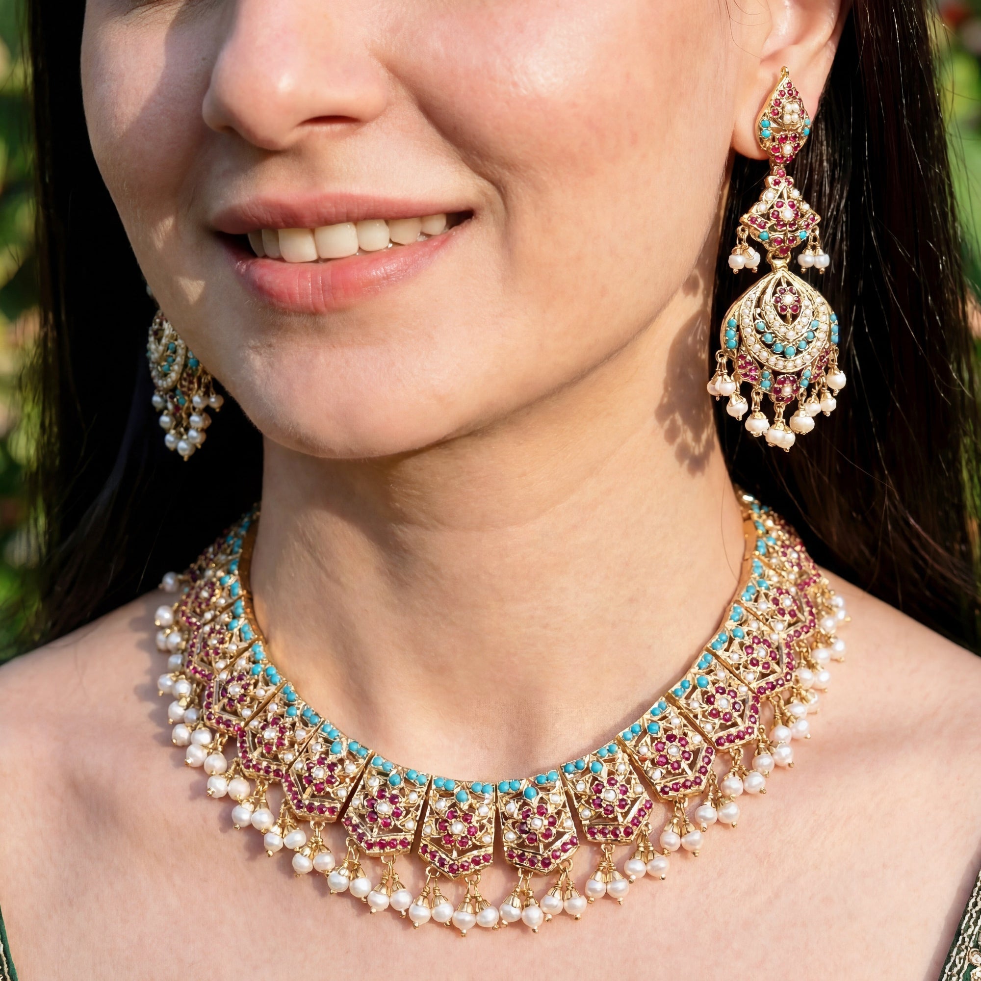 Silver Jadau Necklace & Earrings | Heritage Indian Fashion Jewelry NS 008