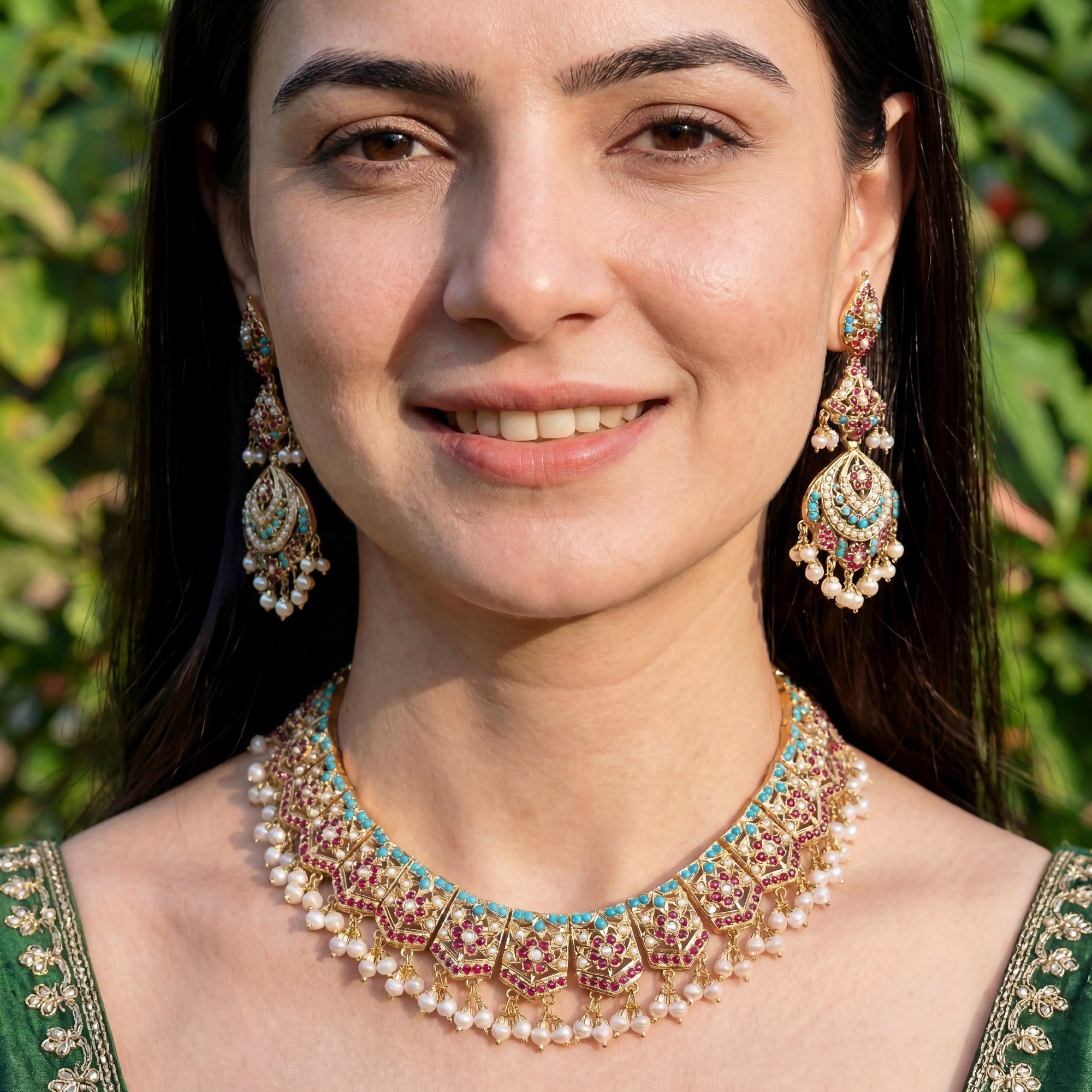 Silver Jadau Necklace & Earrings | Heritage Indian Fashion Jewelry NS 008