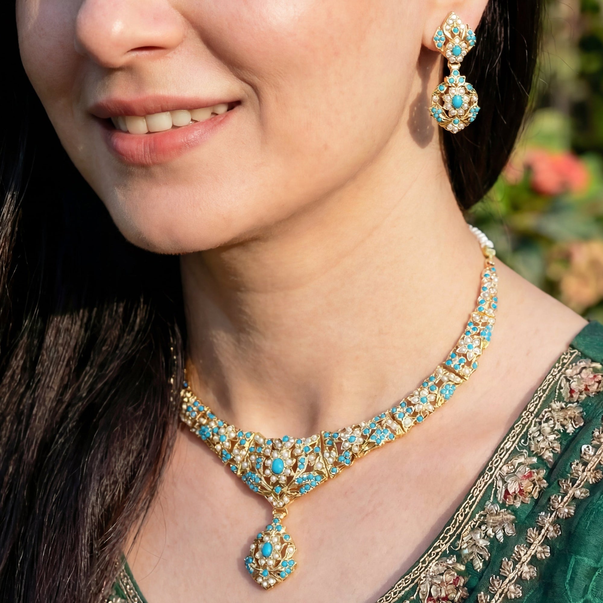 Pearl Pheroza Jadau Necklace Set in Gold Plated Silver NS 075