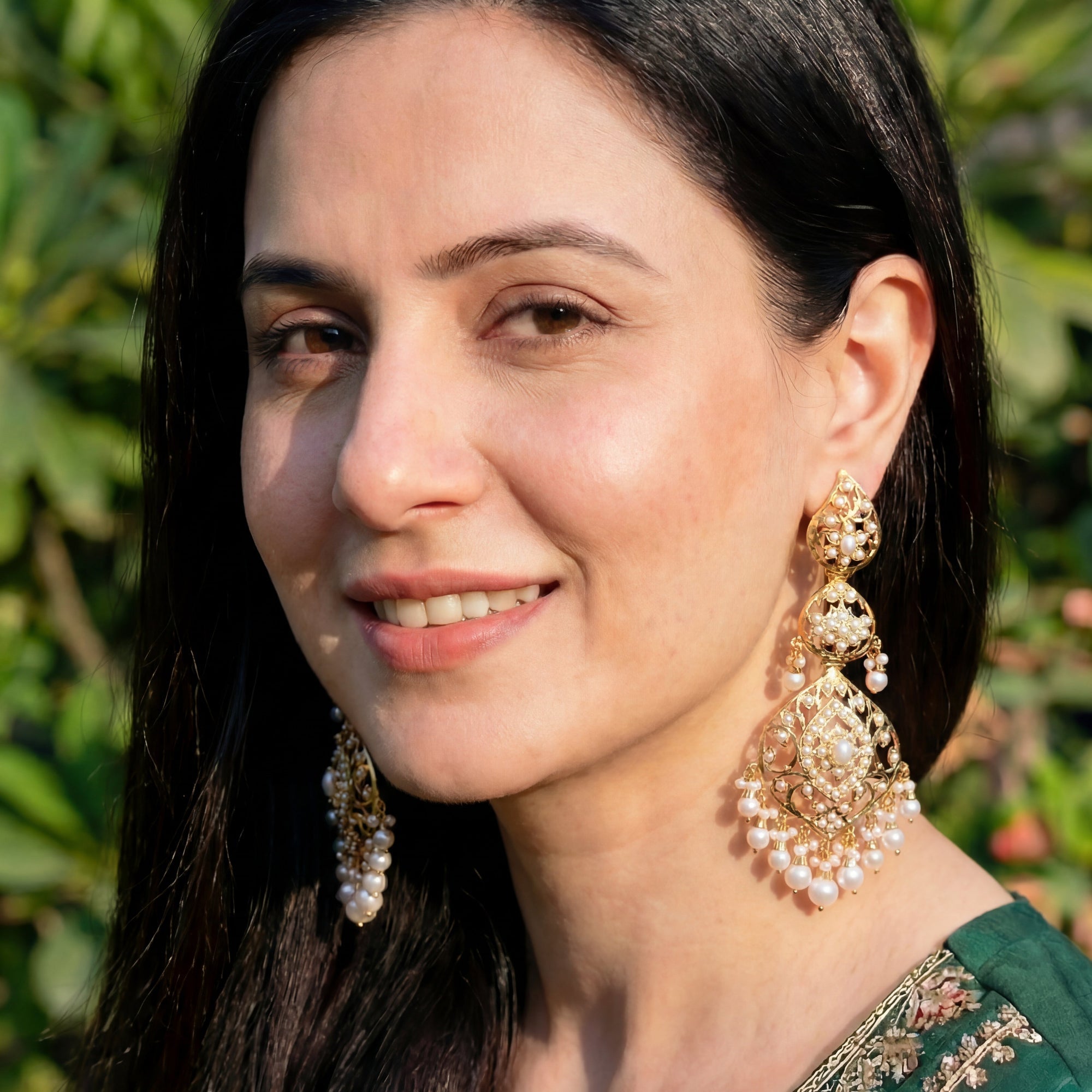 Stunning Jadau Earrings on Silver | Real Freshwater Pearls ER 561