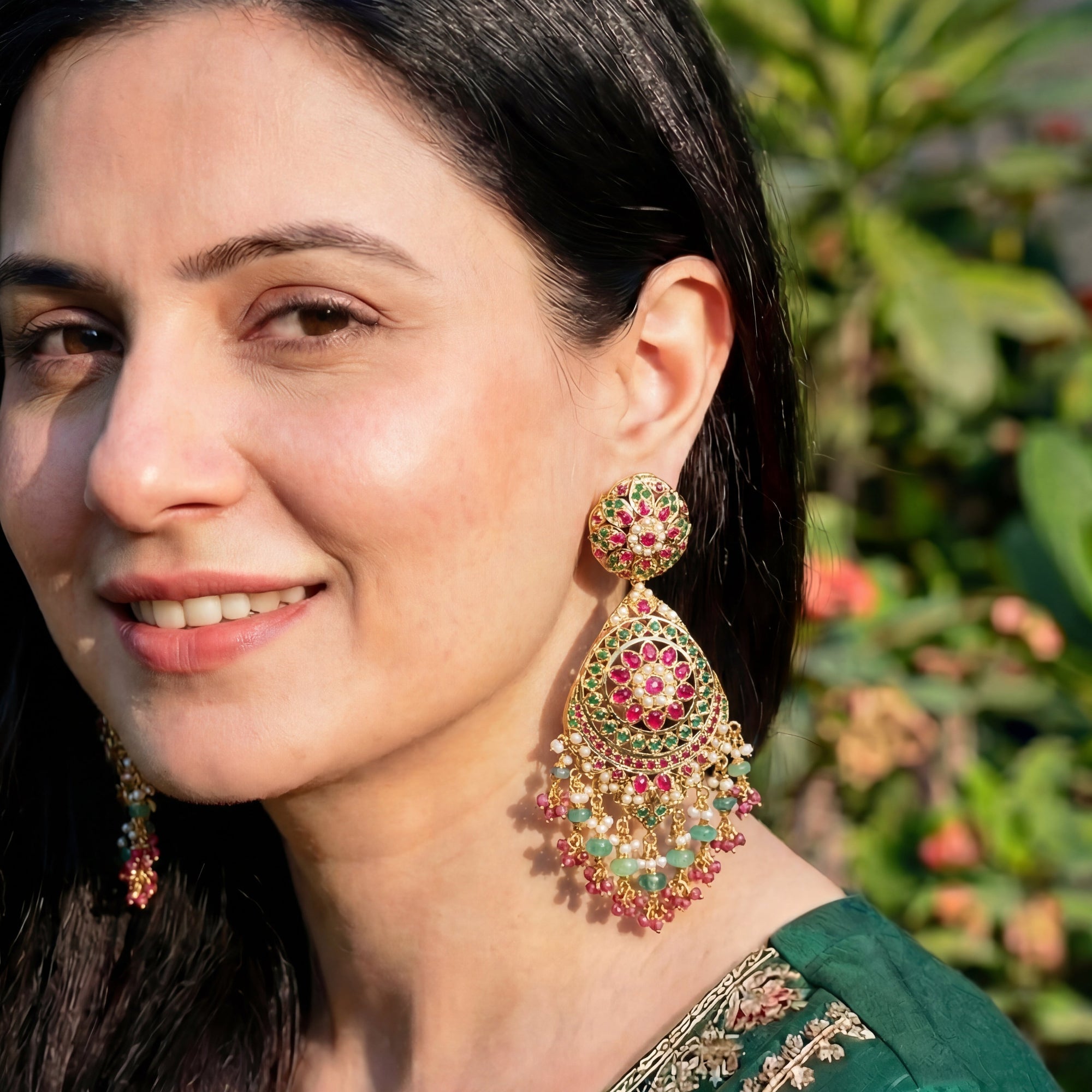 Statement Indian Earrings | Gold Plated Jadau Jewels on Silver | For Women ER 222