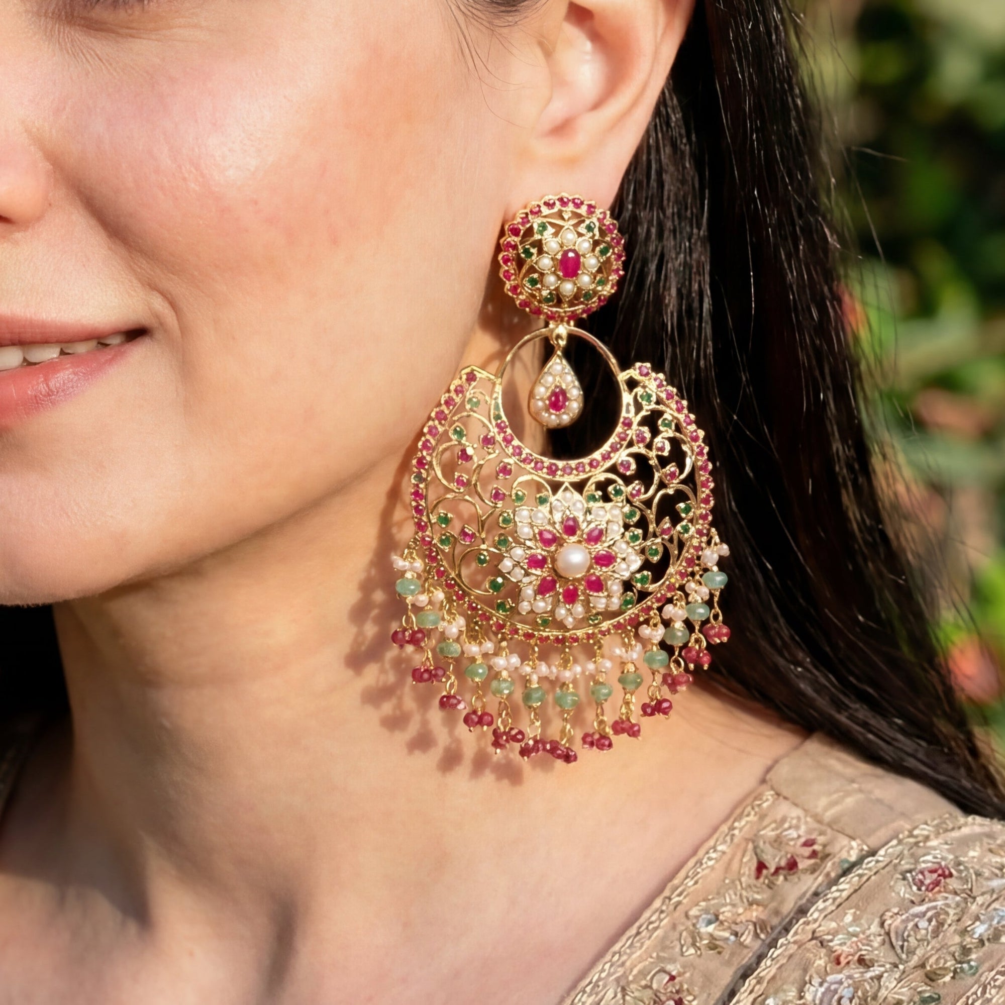 Exquisite Bridal Chandbali Earrings | Unique Indian Designs on Silver ER 227