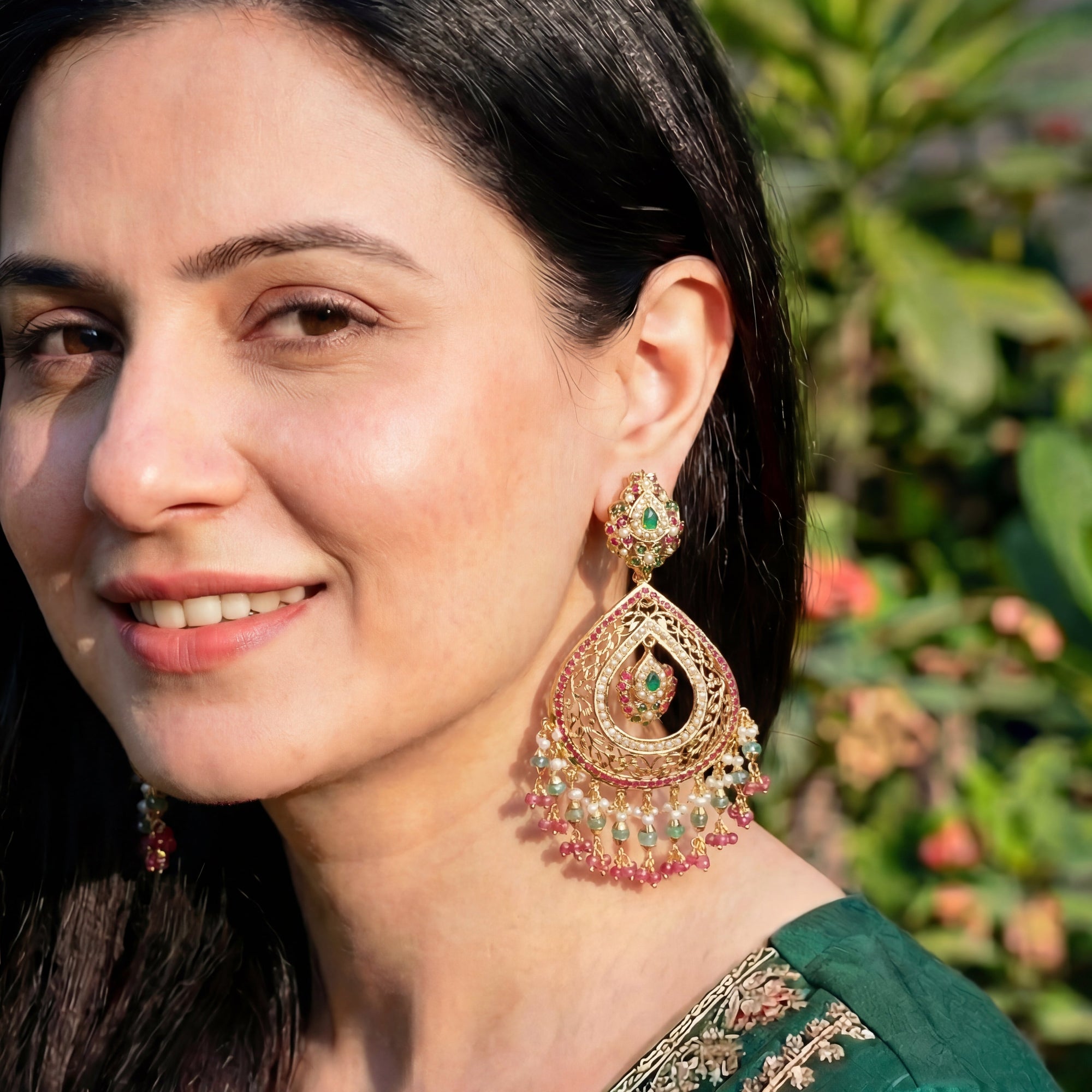 Alluring Drop Shaped Long Chandbali Earrings | Large Indian Silver Earrings For Women ER 319
