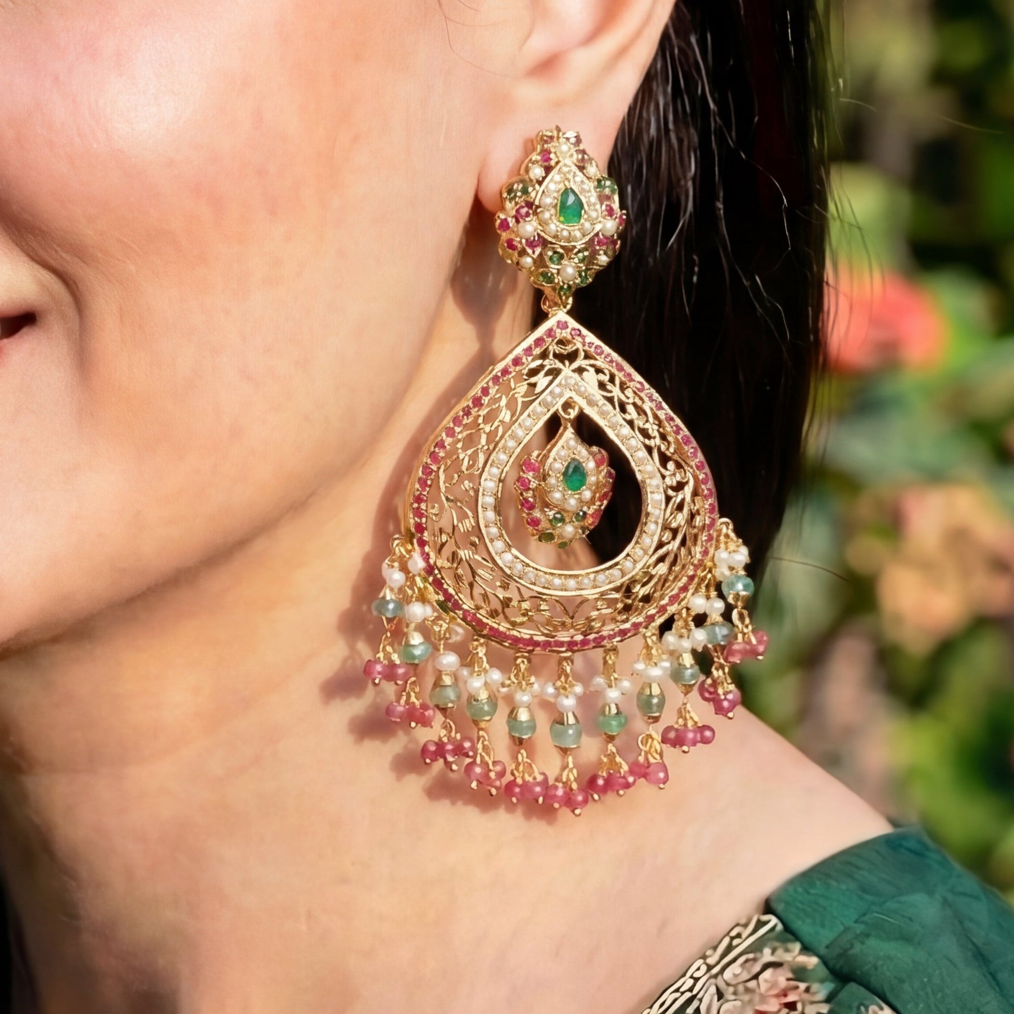 Alluring Drop Shaped Long Chandbali Earrings | Large Indian Silver Earrings For Women ER 319