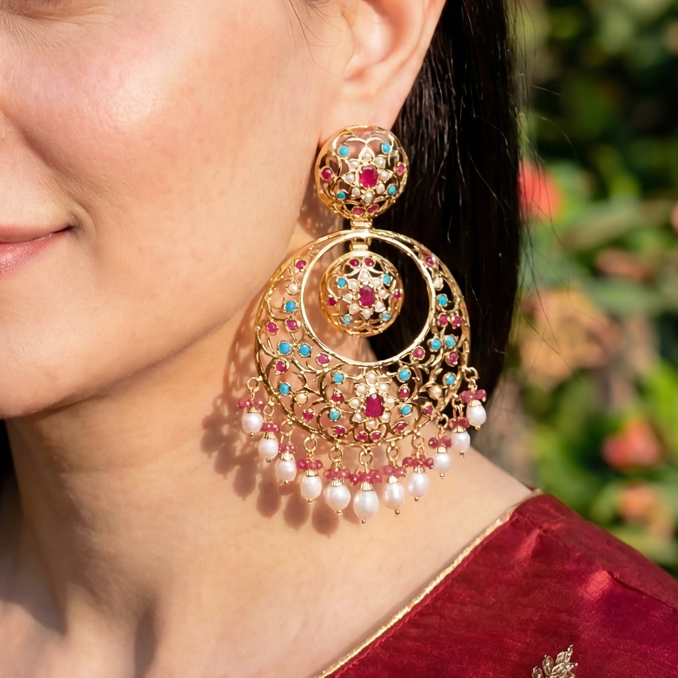 Big Chandbali Earrings | Multicolored Indian Earrings on Sterling Silver with Gold Plating ER 337