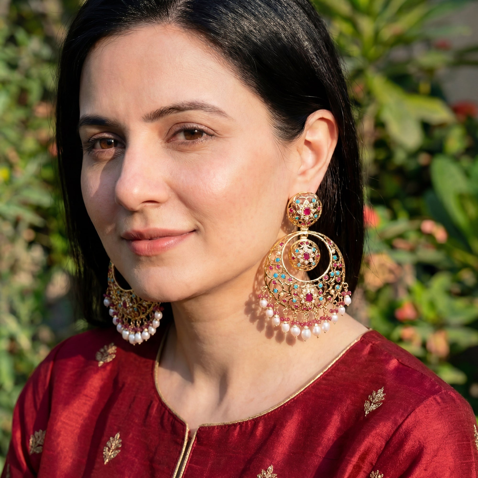Big Chandbali Earrings | Multicolored Indian Earrings on Sterling Silver with Gold Plating ER 337