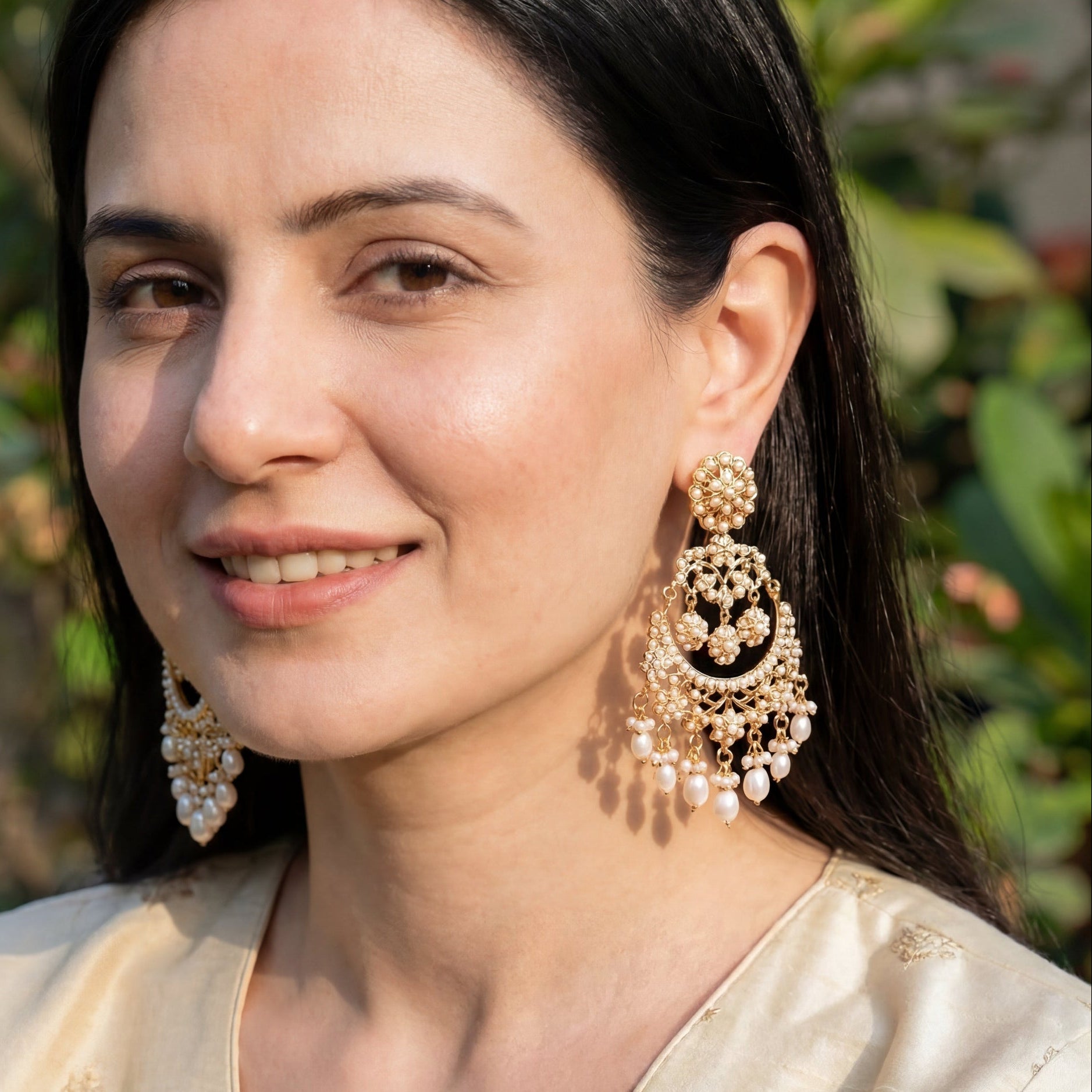 Exquisite Pearl Earrings | Unique Gold Plated Jadau Chandbalis ER 567