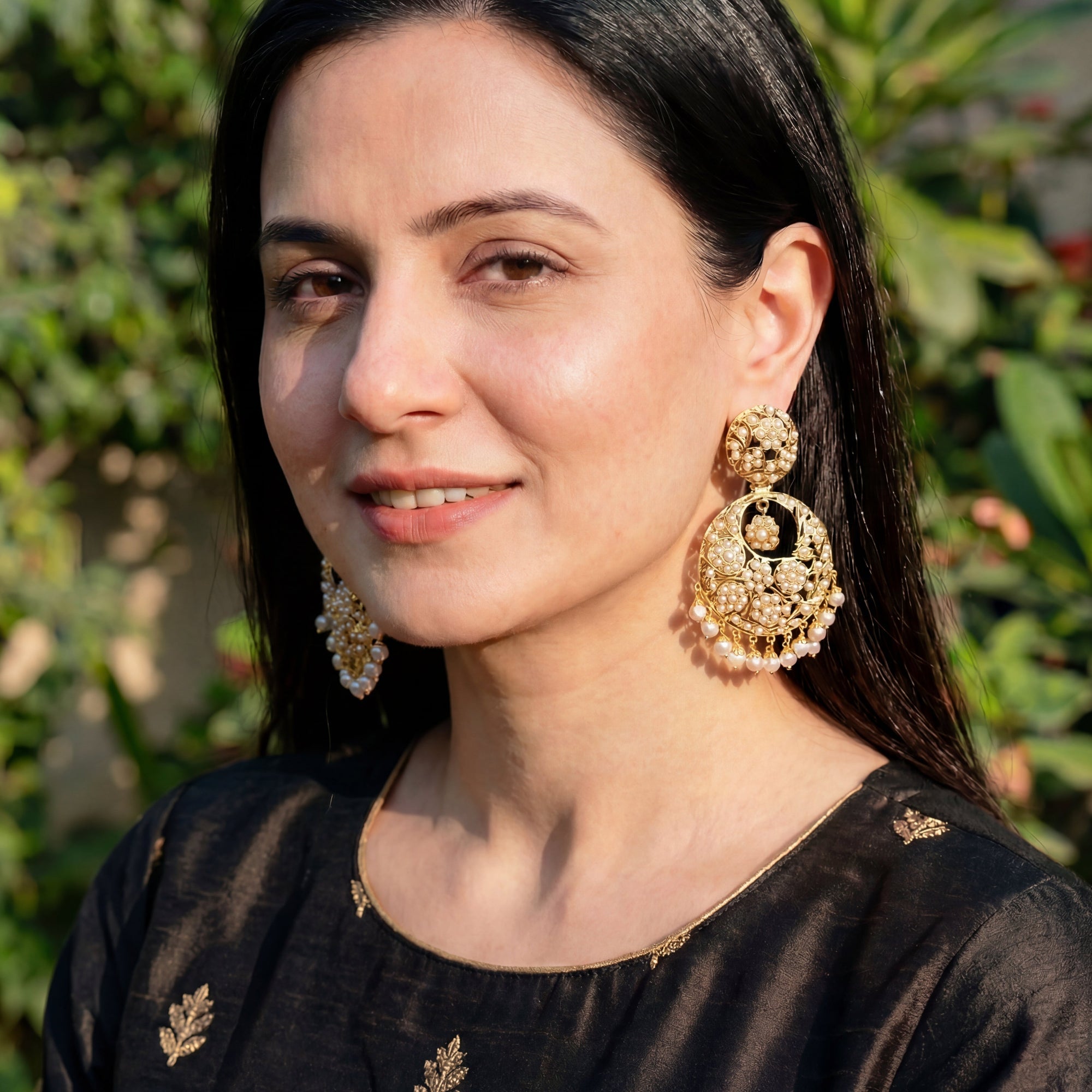 Pearl Chandbali Earrings Gold Plated | Sterling Silver & Real Pearls ER 314
