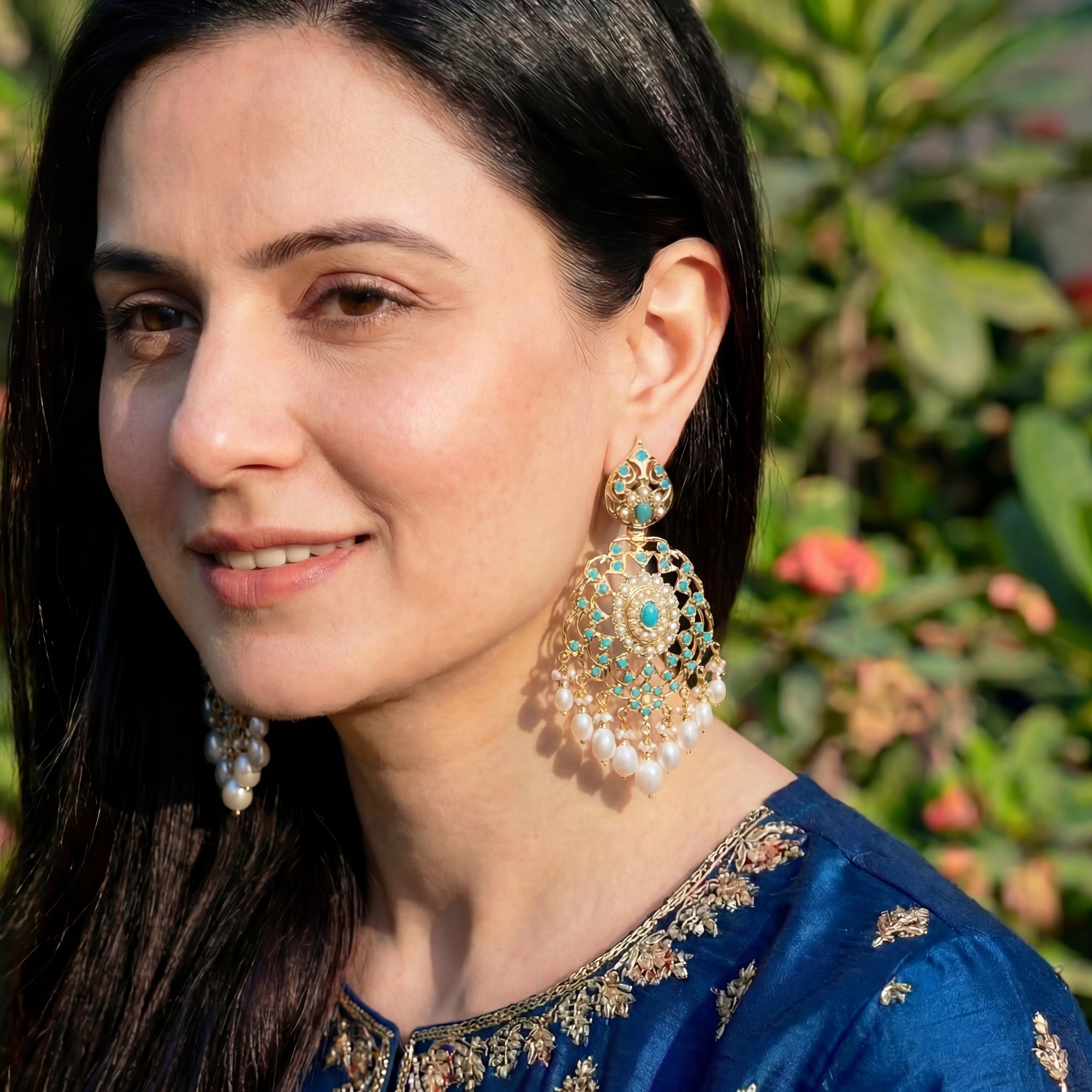 Statement Turquoise Earrings | Vintage Design | Gold Plated on Silver ER 265