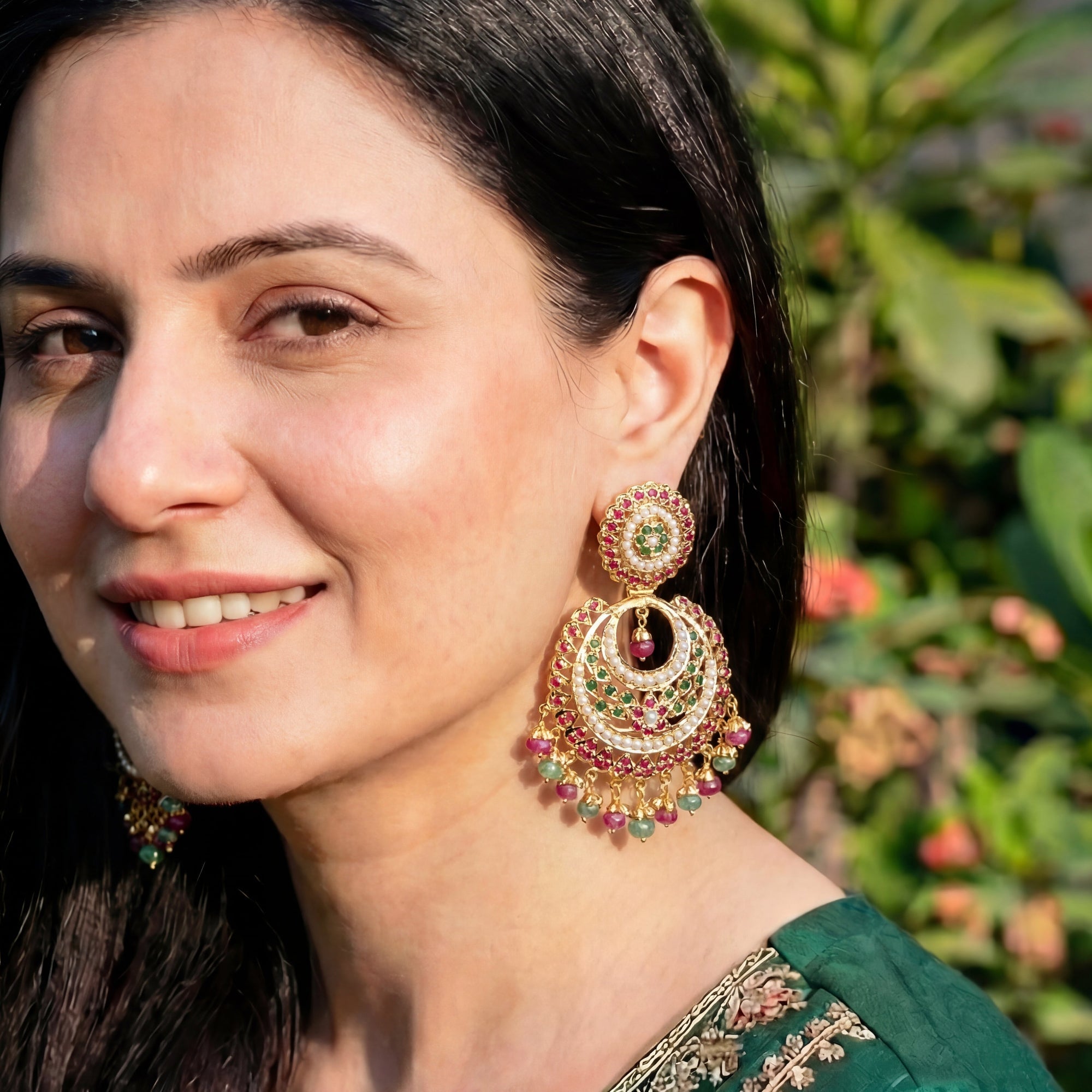 Multicoloured Chandbali / Brijbala Earrings in Gold Plated Silver ER 172