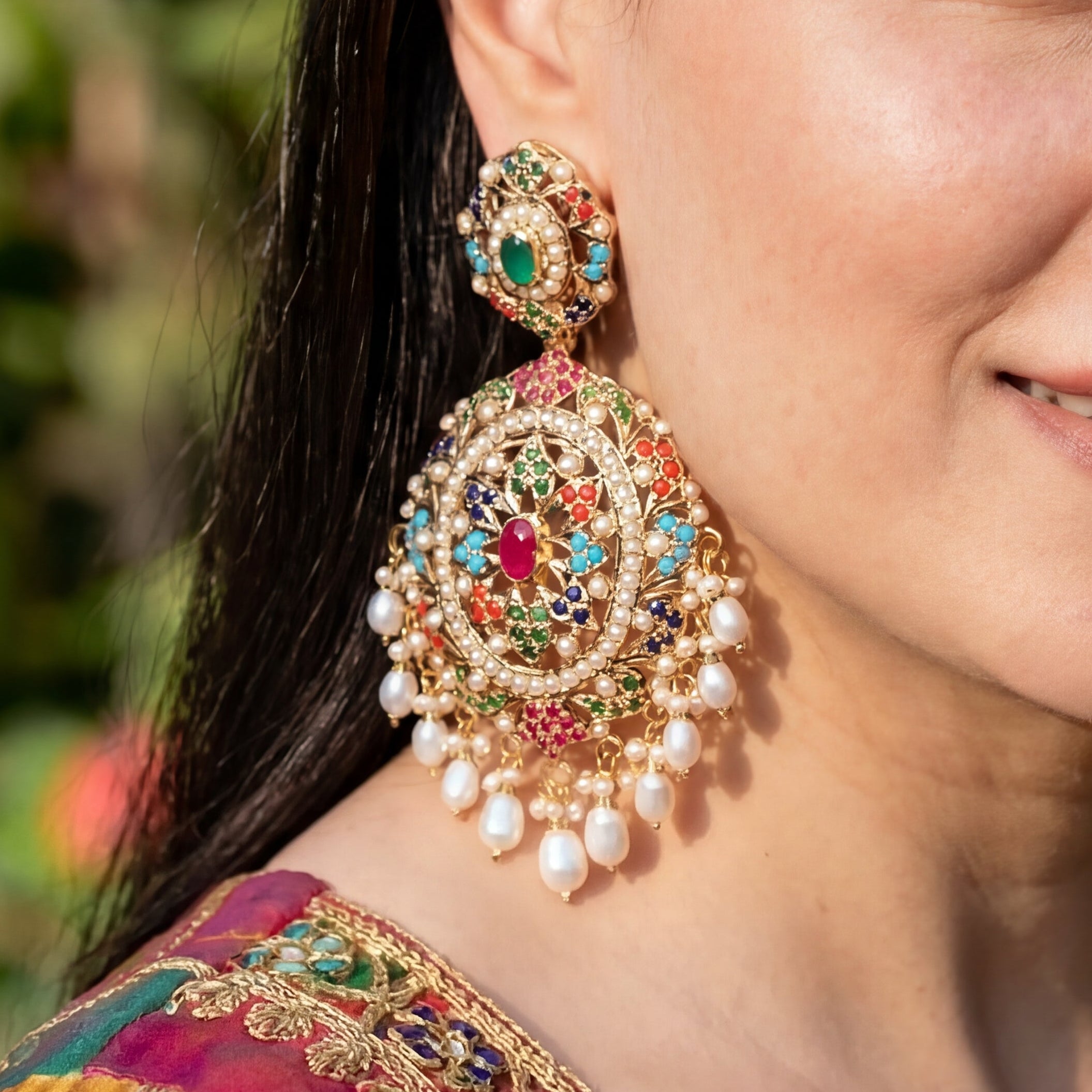 Navrattan Jadau Earrings in Gold Plated Silver ER 032