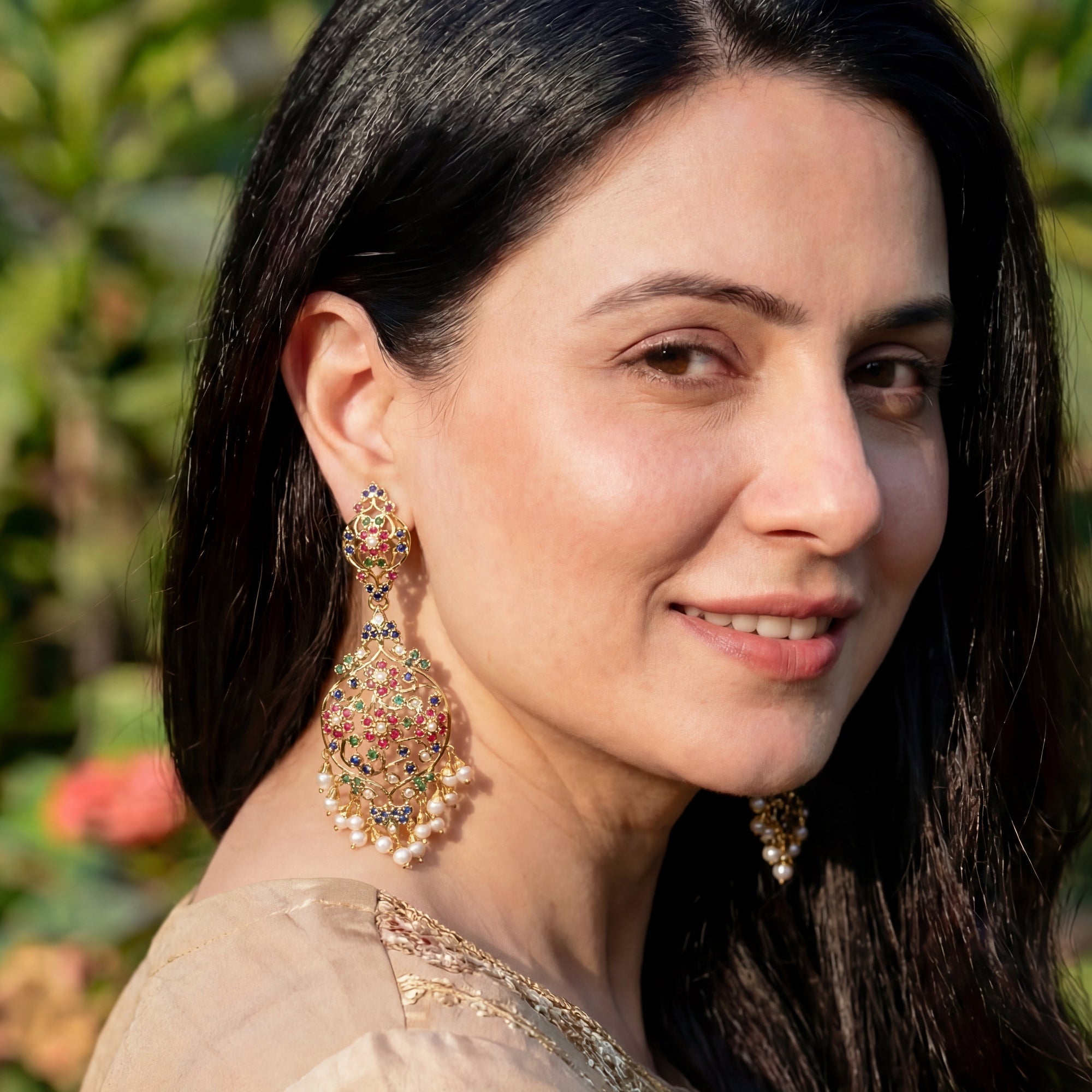 Handcrafted Victorian Earrings on Silver | Exquisite Indian Jadau Jewelry | ER 436
