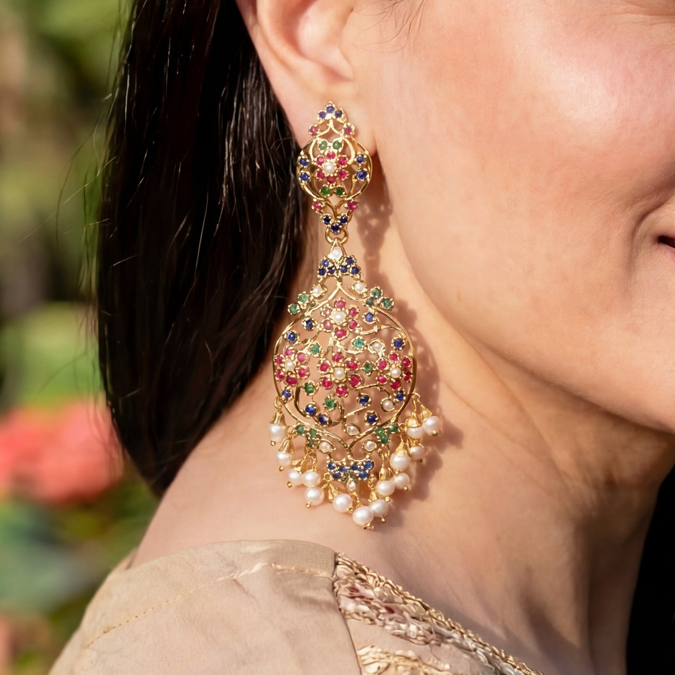 Handcrafted Victorian Earrings on Silver | Exquisite Indian Jadau Jewelry | ER 436