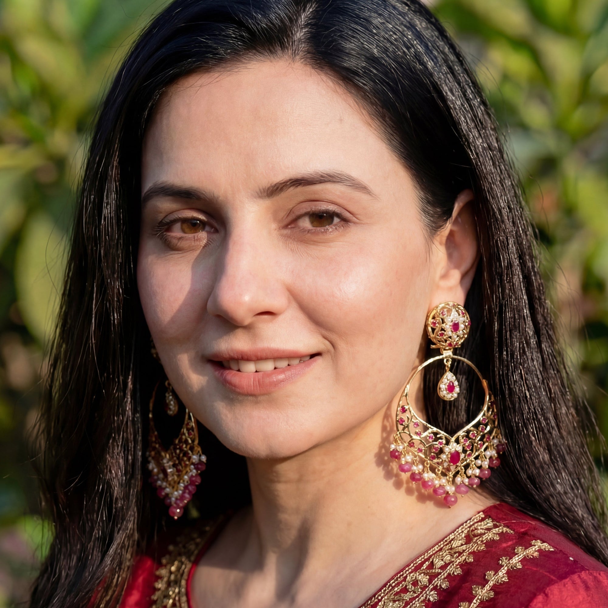 Beautiful Ruby-Red Chand Bali | Shop Indian Jadau Jewelry Online in USA | Silver Earrings ER 106