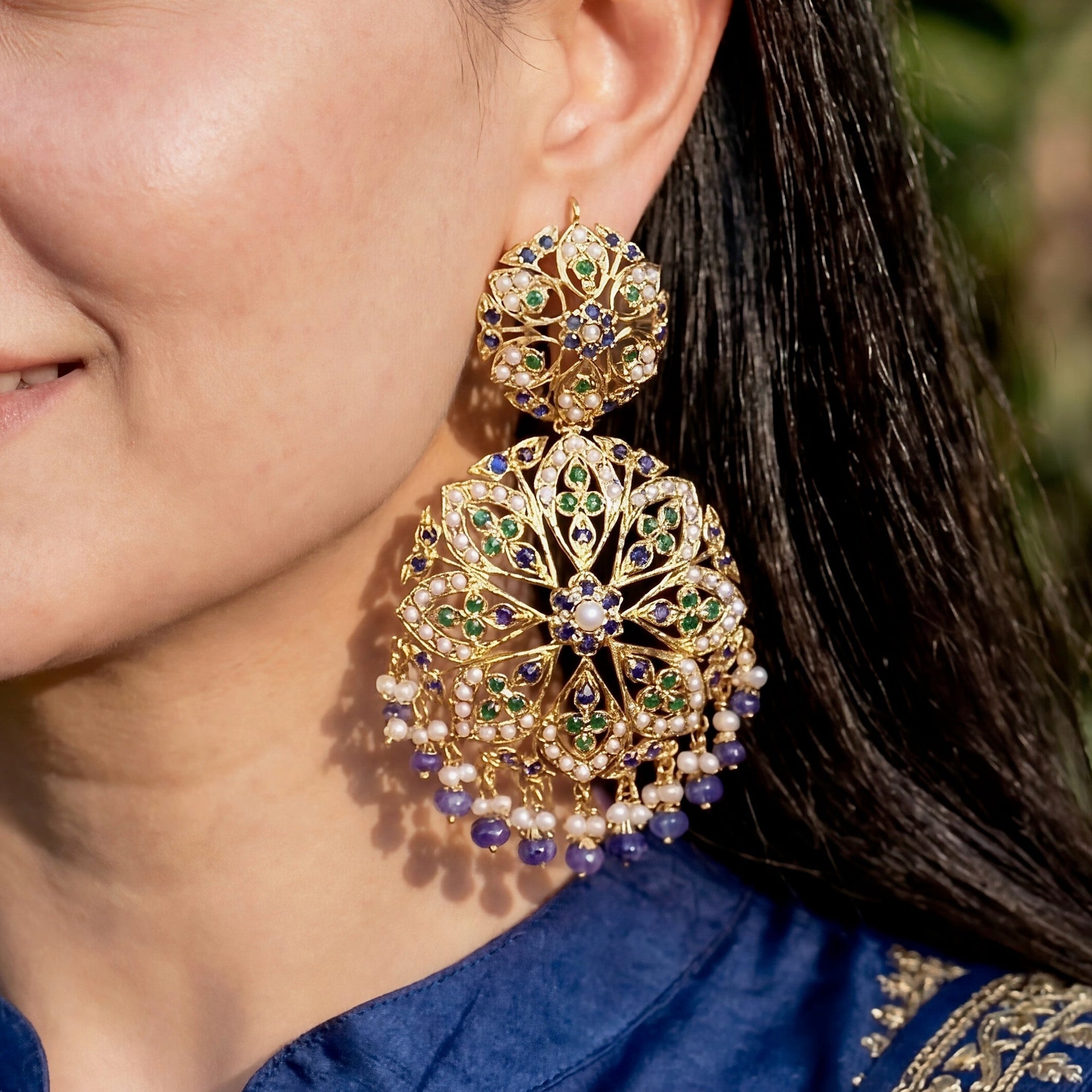 Attractive Indian Silver Earrings | Multicolored Jewelry for Women ER 103
