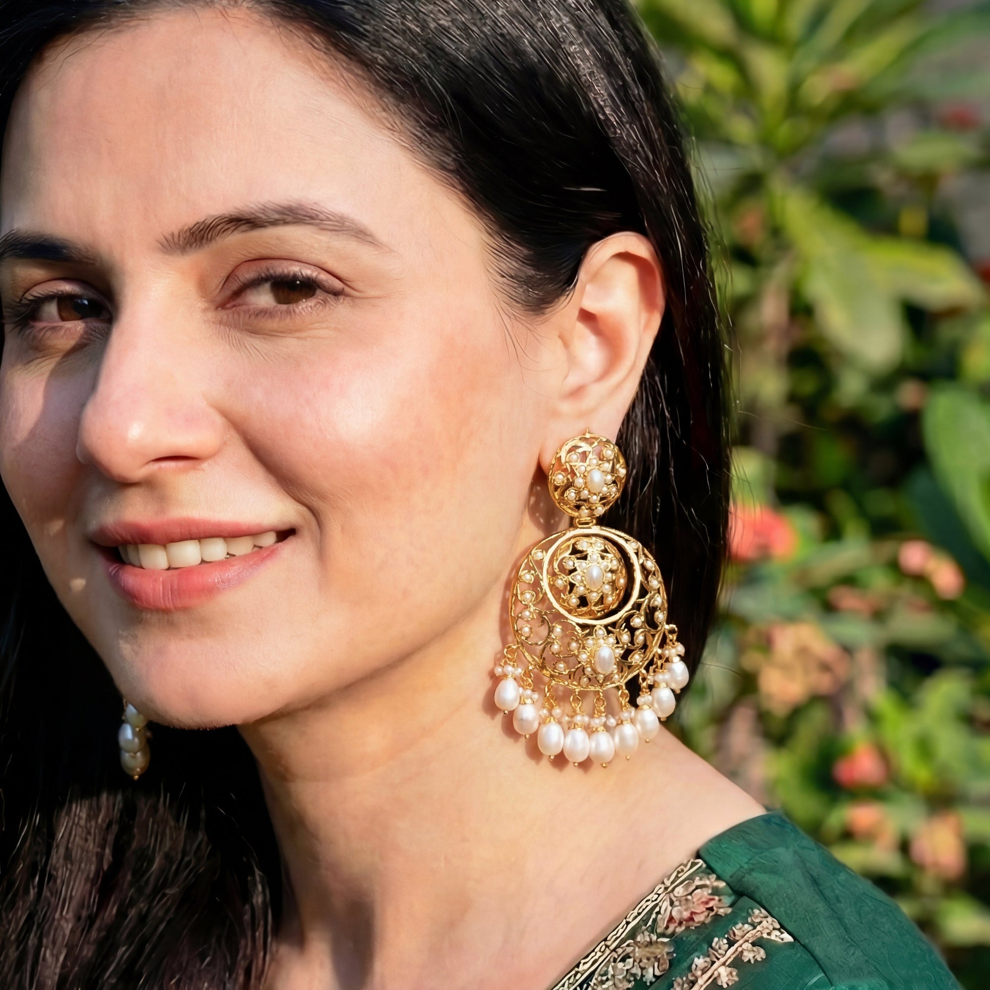 Gold Plated Pearl Chandbali | 925 Silver Earrings with Pearls ER 184