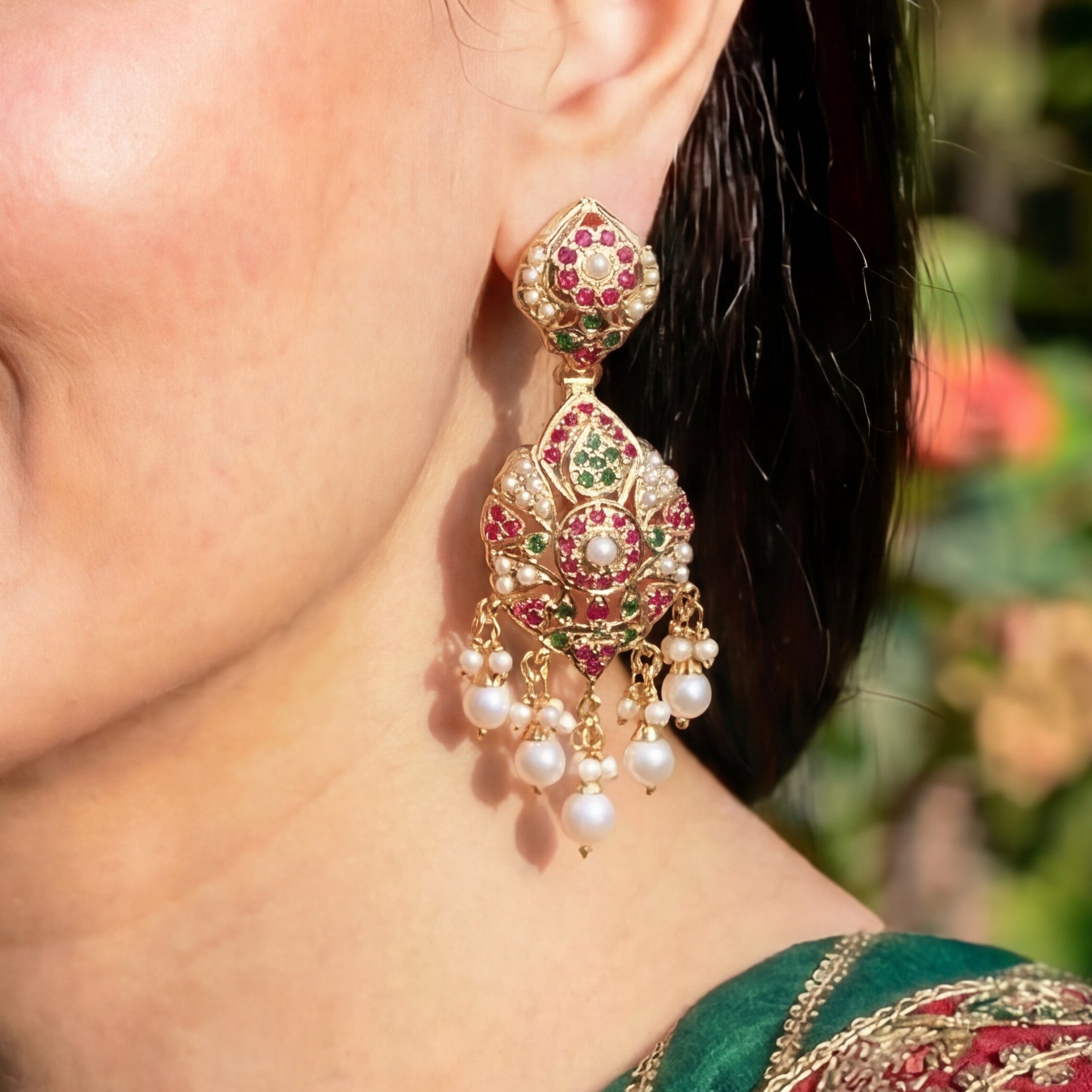 Exquisite Indian Jadau Earrings on Silver | Sober and Classy Design For Party Wear ER 562