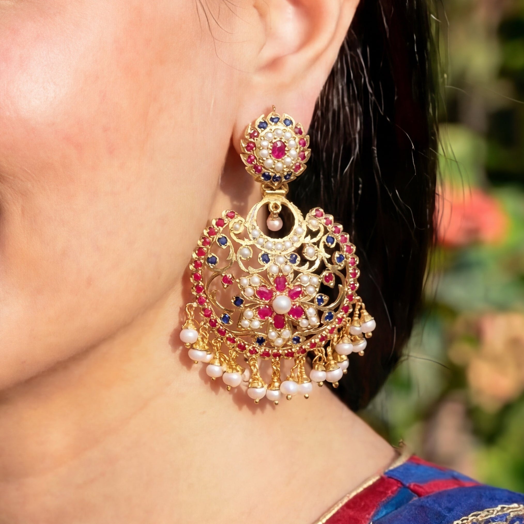 Medium Sized Chandbali Earrings on 925 Silver ER 565