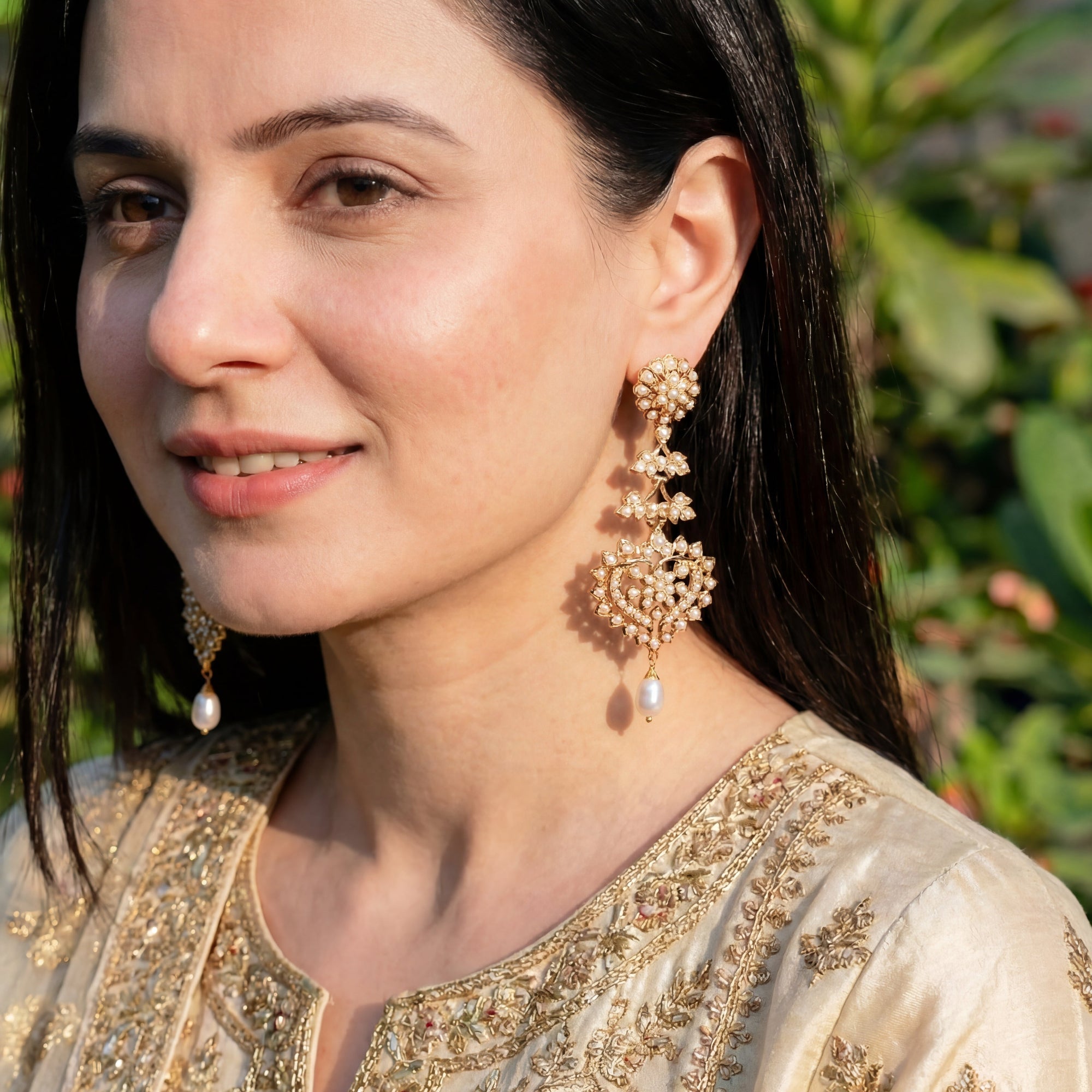 Long Pearl Earrings | Dainty Gold Plated Indian Earrings For Women ER 376
