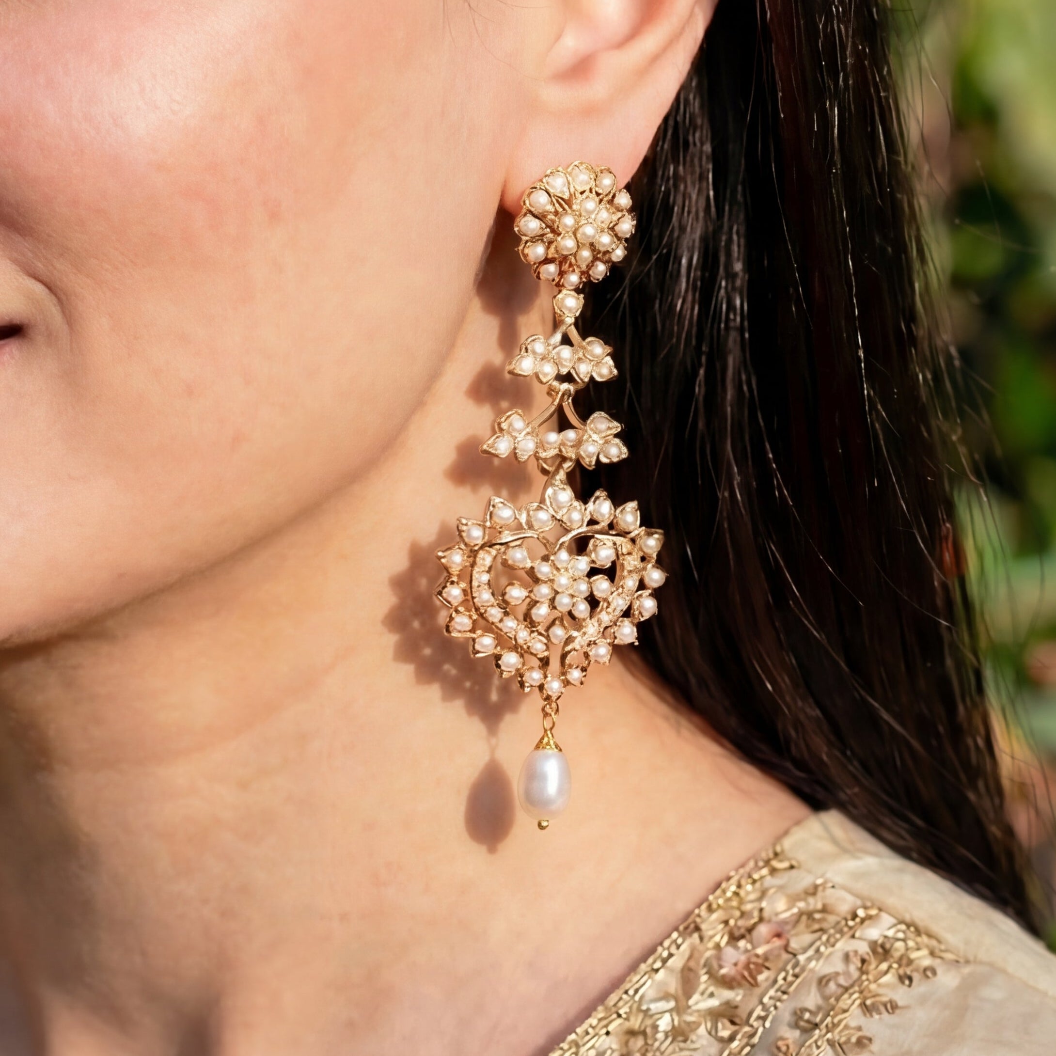 Long Pearl Earrings | Dainty Gold Plated Indian Earrings For Women ER 376